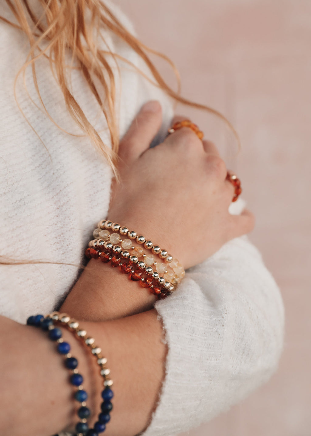 CanyonLeaf Rose Quartz : 14k Gold Filled Sun + Moon || Stretch Bracelets — lifestyle context