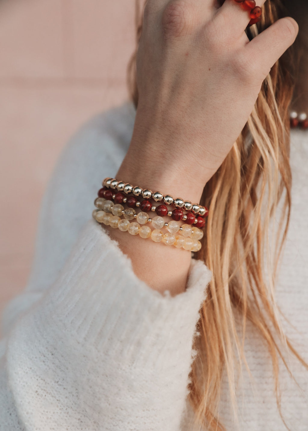 CanyonLeaf Citrine Gemstone + 14K Gold Filled Beaded Stretch Bracelet — lifestyle context