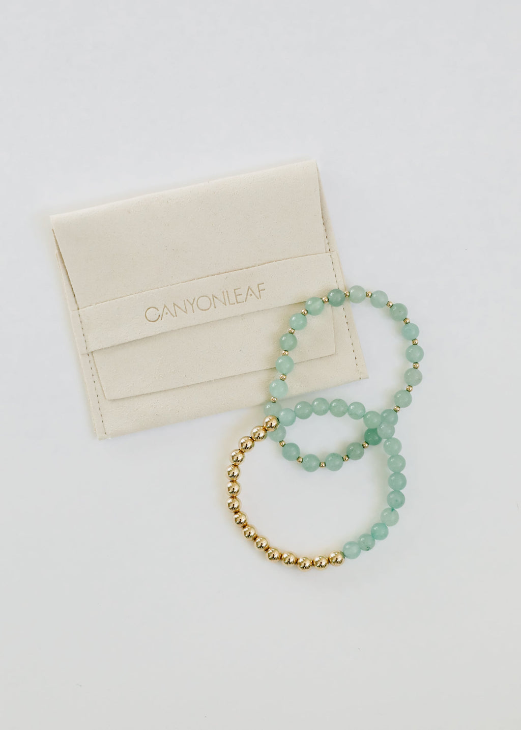 CanyonLeaf Aventurine Gemstone + 14K Gold Filled || Beaded Stretch Bracelets — alternative angle