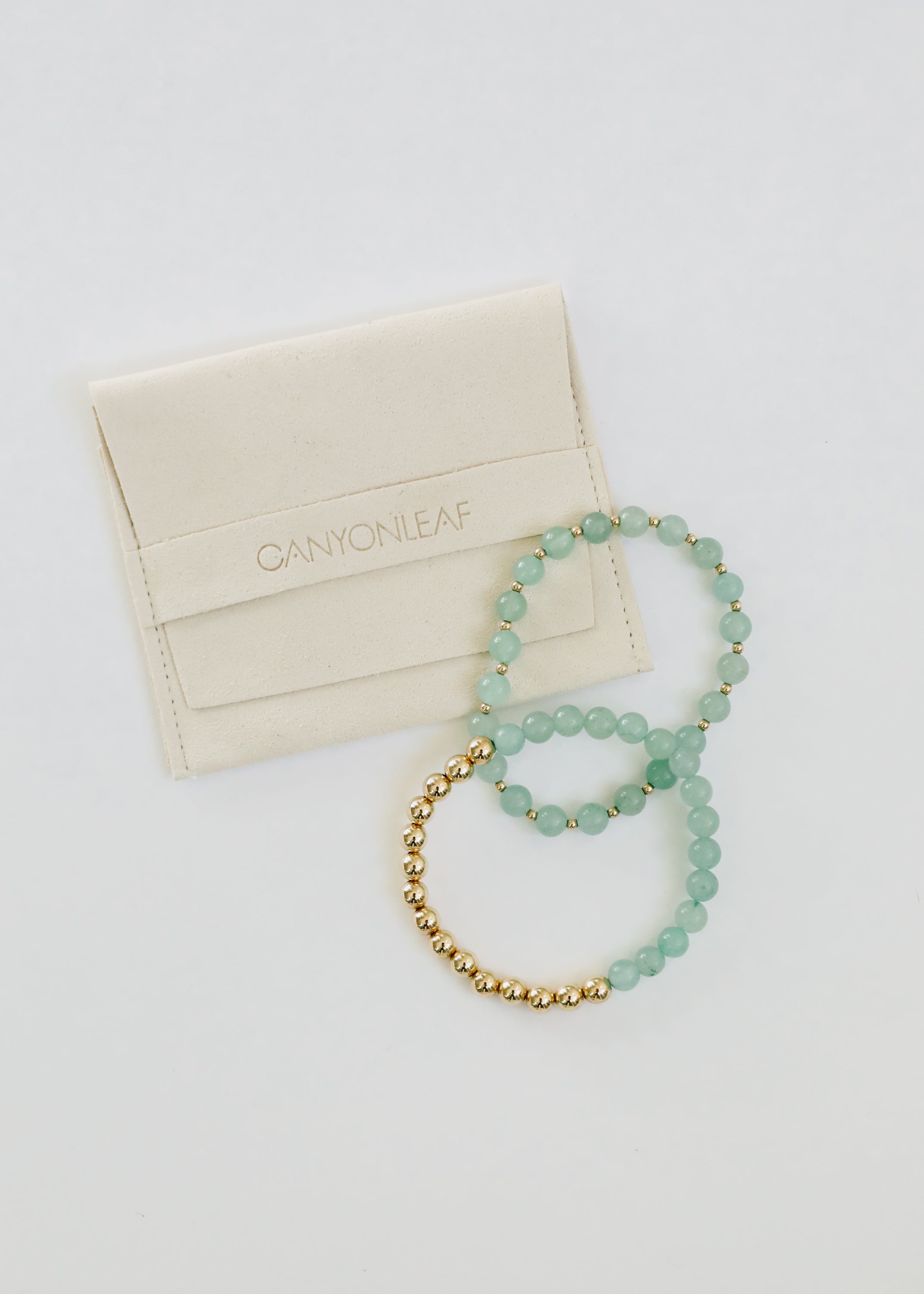 CanyonLeaf Aventurine Gemstone + 14K Gold Filled || Beaded Stretch Bracelets — packaging