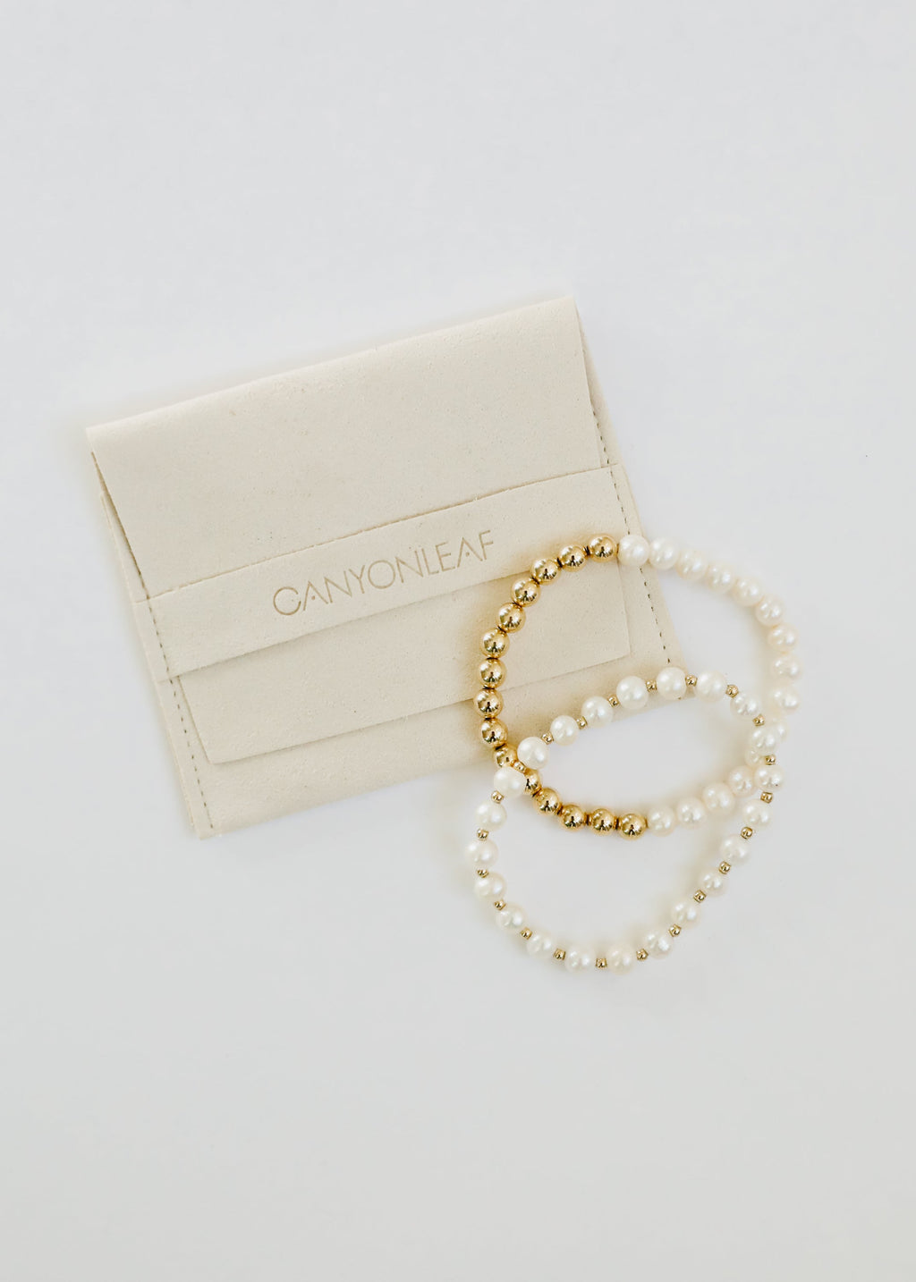 CanyonLeaf Pearl : 14k Gold Filled Sun + Moon || Stretch Bracelets — detail shot 6