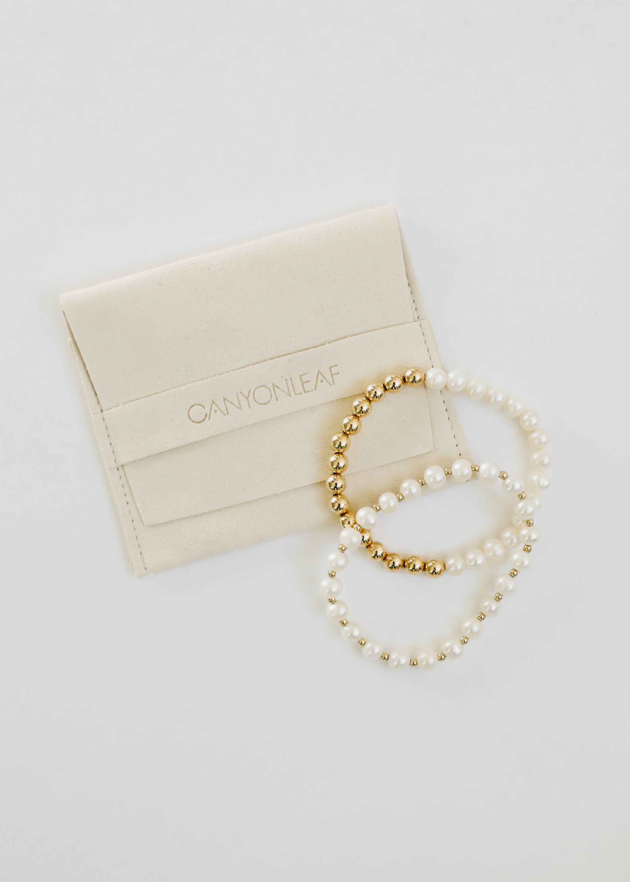 CanyonLeaf Pearl : 14k Gold Filled Sun + Moon || Stretch Bracelets — detail shot 6