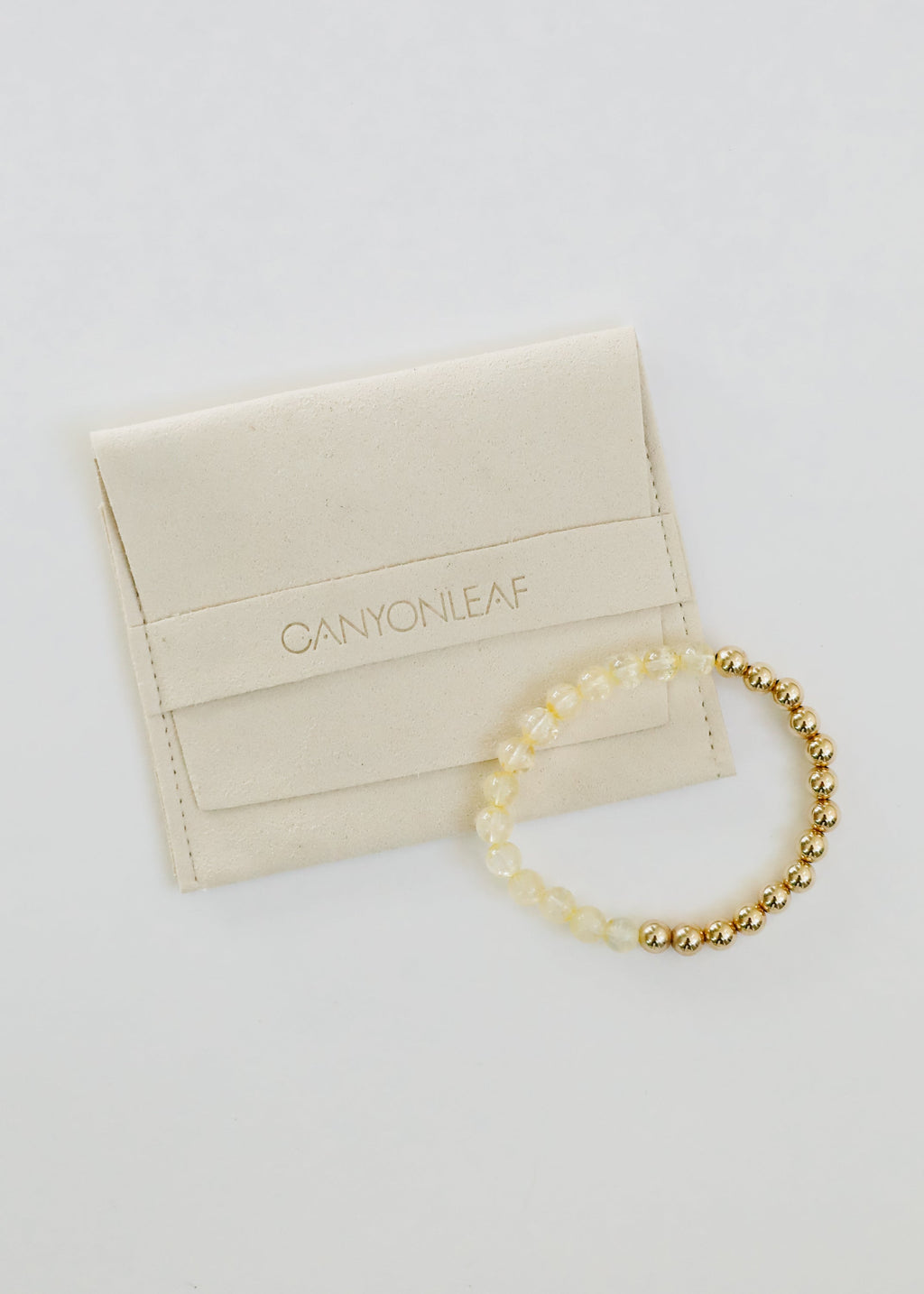 CanyonLeaf Citrine Gemstone + 14K Gold Filled Beaded Stretch Bracelet — back view