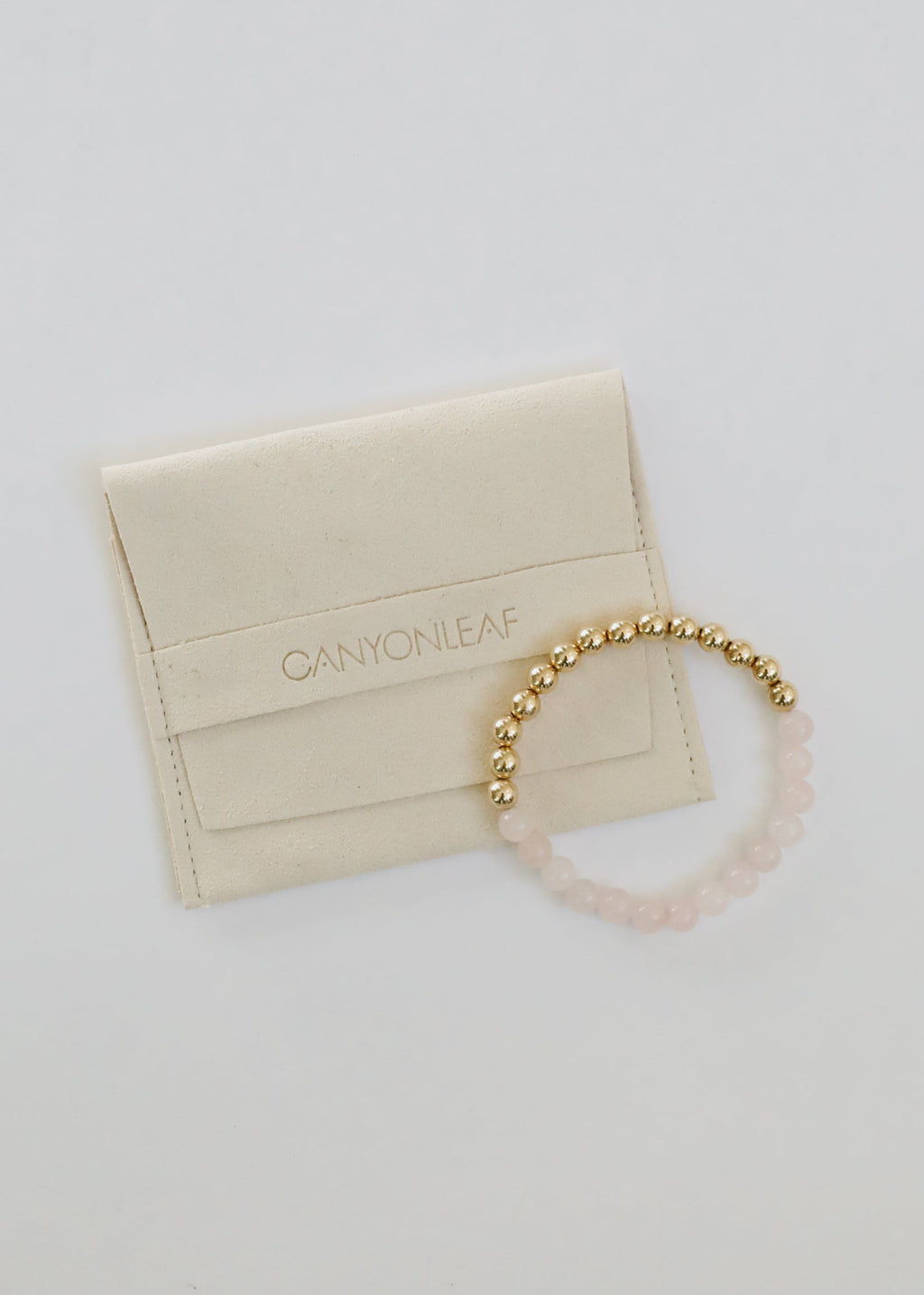 CanyonLeaf Rose Quartz : 14k Gold Filled Sun + Moon || Stretch Bracelets — in-use photo