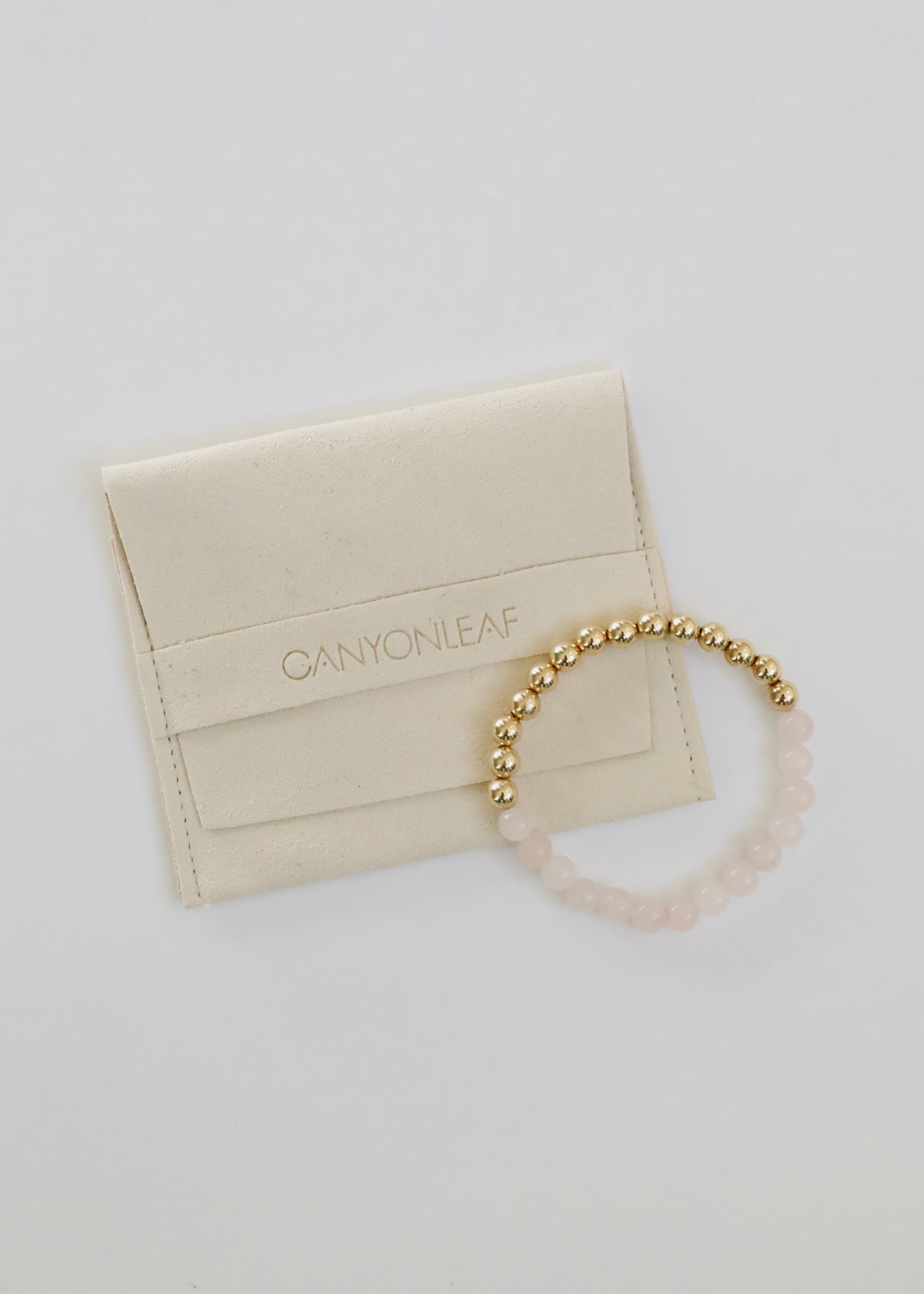CanyonLeaf Rose Quartz : 14k Gold Filled Sun + Moon || Stretch Bracelets — in-use photo