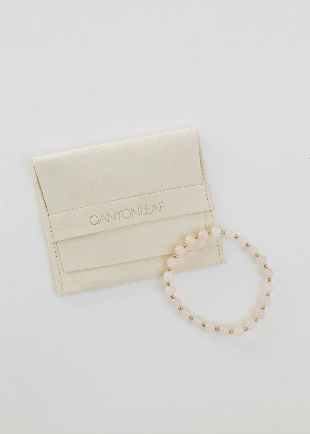 CanyonLeaf Rose Quartz : 14k Gold Filled Sun + Moon || Stretch Bracelets — back view