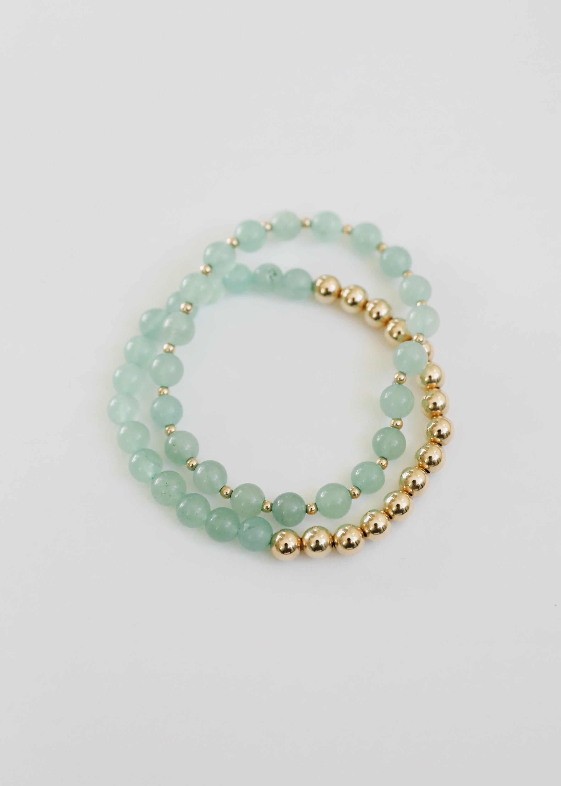 CanyonLeaf Aventurine Gemstone + 14K Gold Filled || Beaded Stretch Bracelets — in-use photo