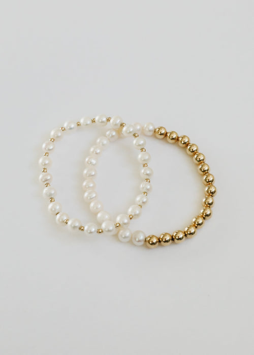 CanyonLeaf Pearl : 14k Gold Filled Sun + Moon || Stretch Bracelets — main product shot