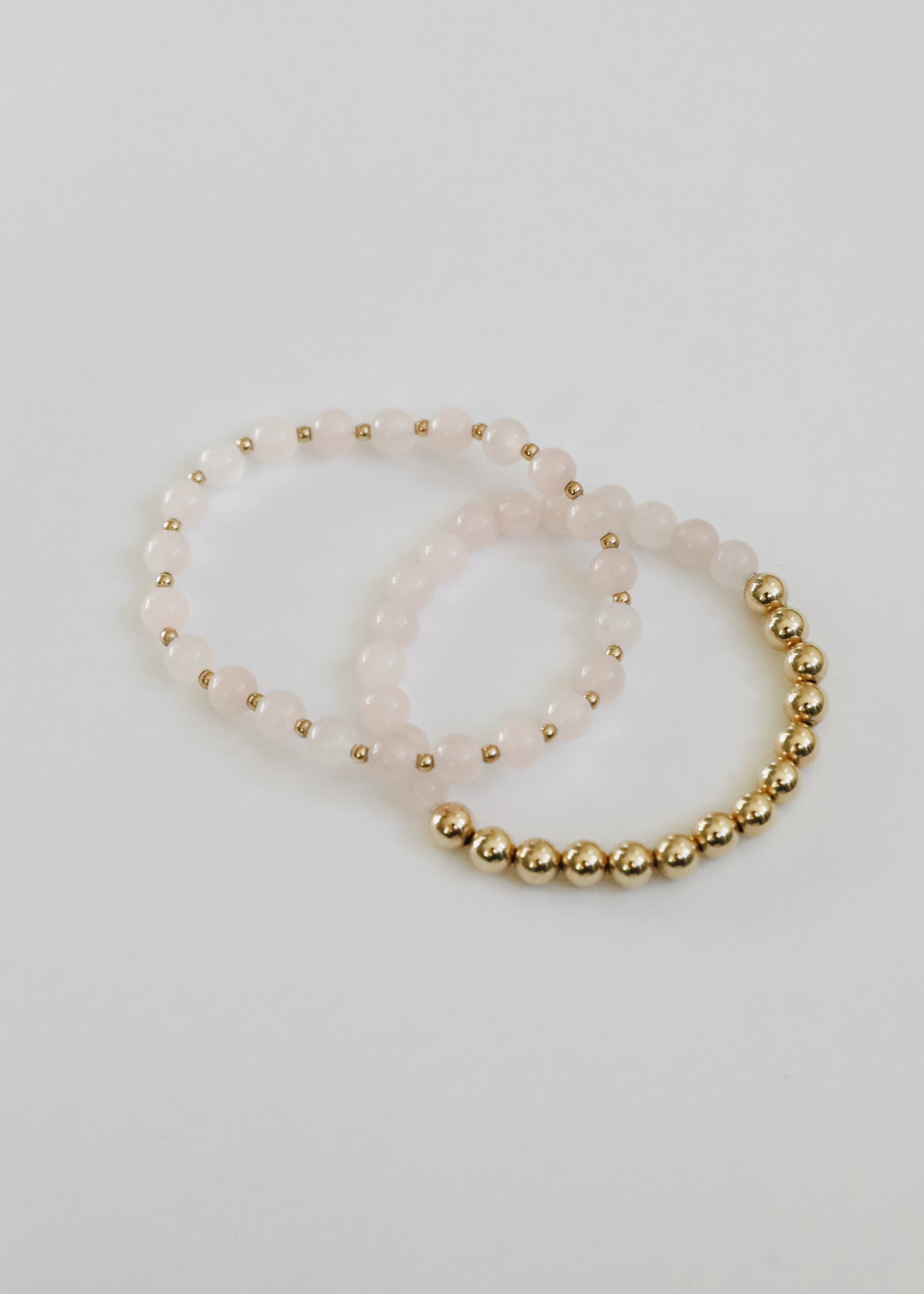 CanyonLeaf Rose Quartz : 14k Gold Filled Sun + Moon || Stretch Bracelets — detail close-up