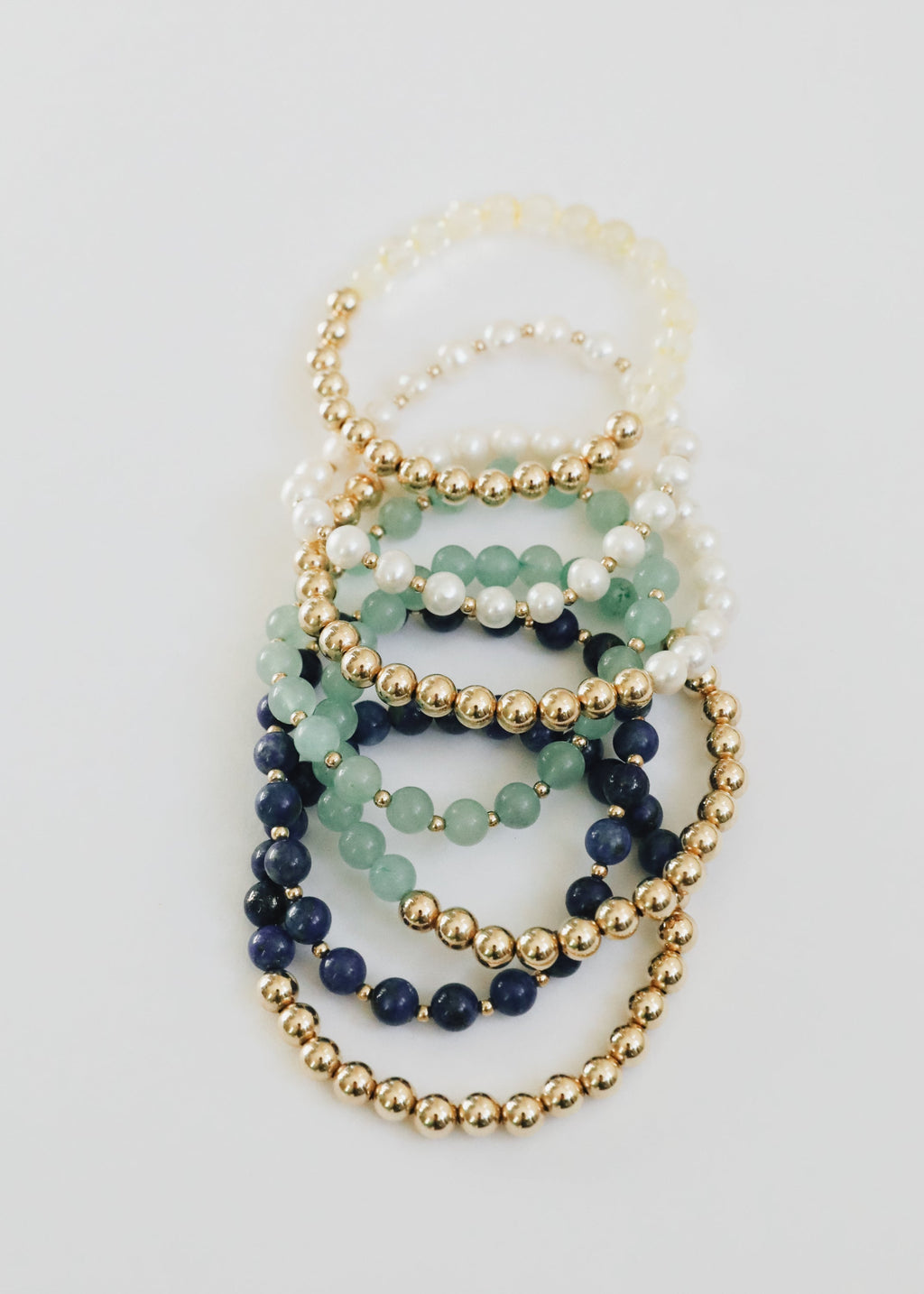 CanyonLeaf Aventurine Gemstone + 14K Gold Filled || Beaded Stretch Bracelets — detail close-up
