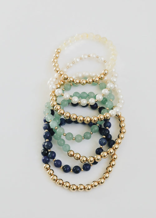 CanyonLeaf Aventurine Gemstone + 14K Gold Filled || Beaded Stretch Bracelets — detail close-up