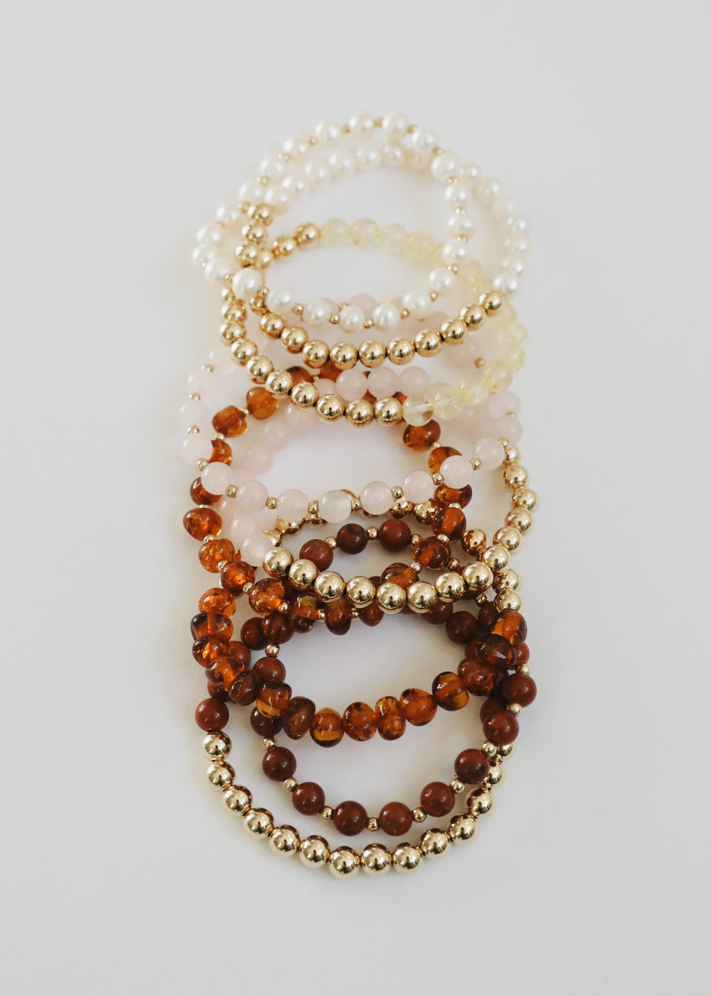 CanyonLeaf Rose Quartz : 14k Gold Filled Sun + Moon || Stretch Bracelets — side view