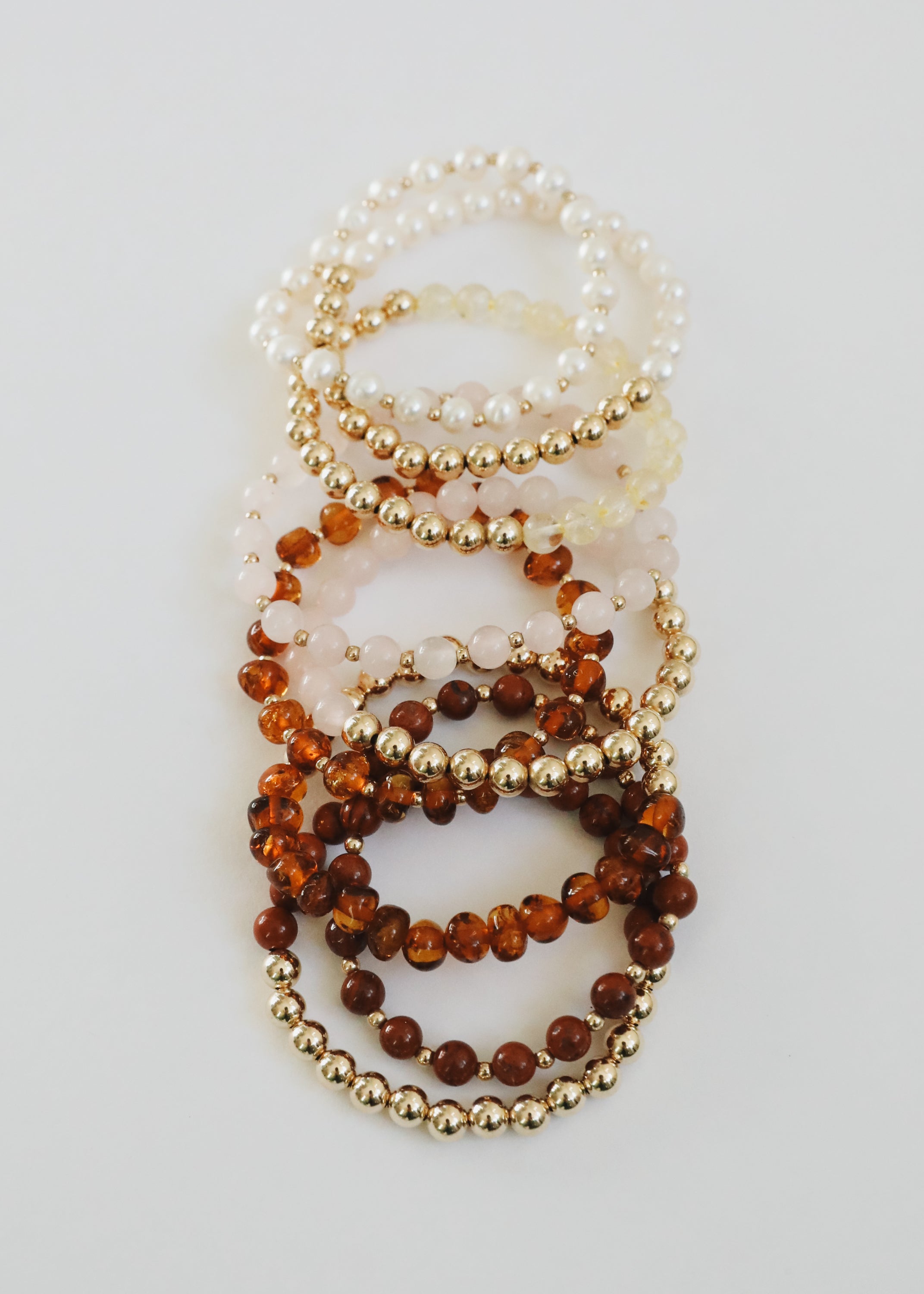 CanyonLeaf Rose Quartz : 14k Gold Filled Sun + Moon || Stretch Bracelets — side view