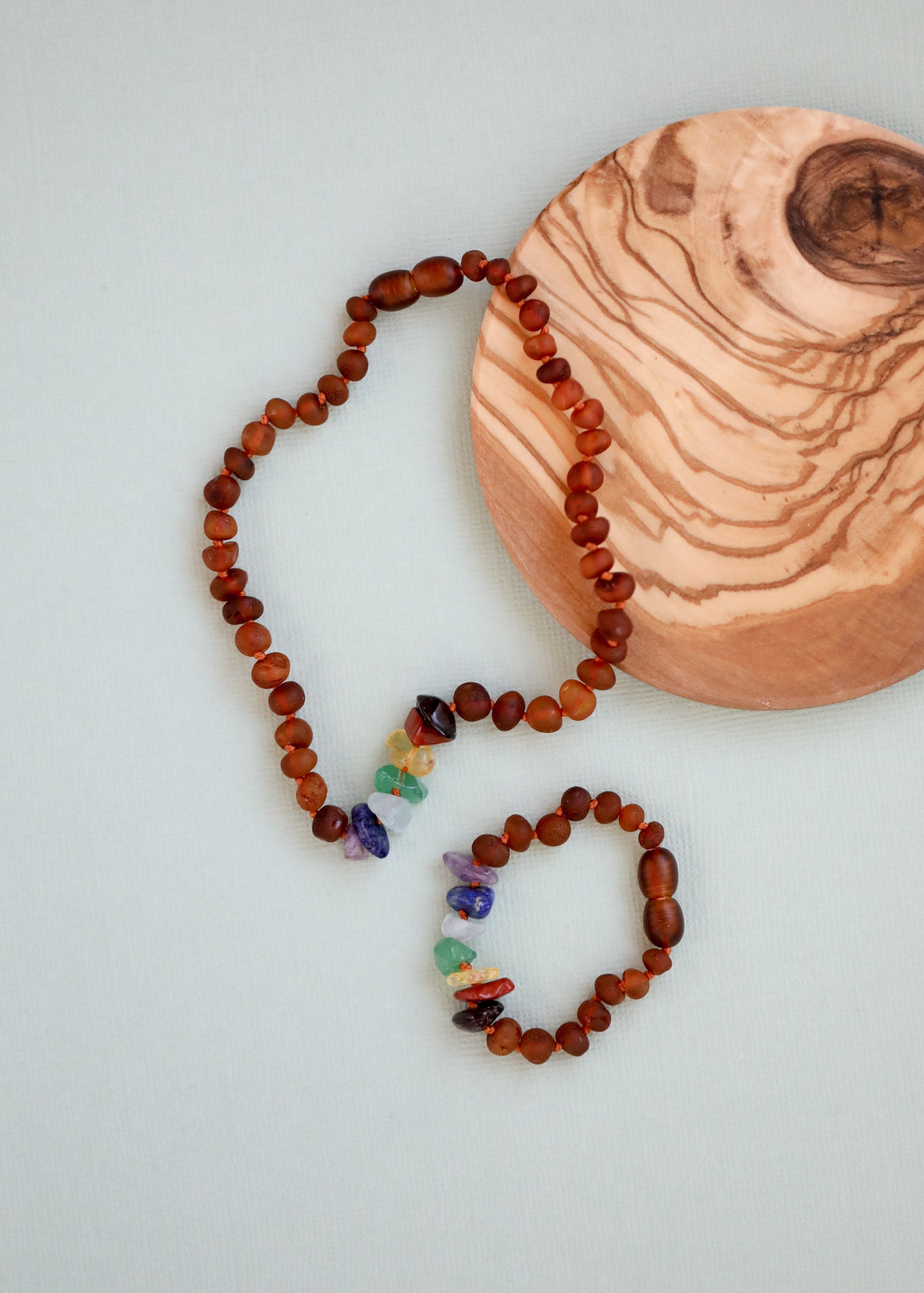 CanyonLeaf Raw Cognac Baltic Amber + Raw CHAKRA Crystals || Anklet or Bracelet — main product shot