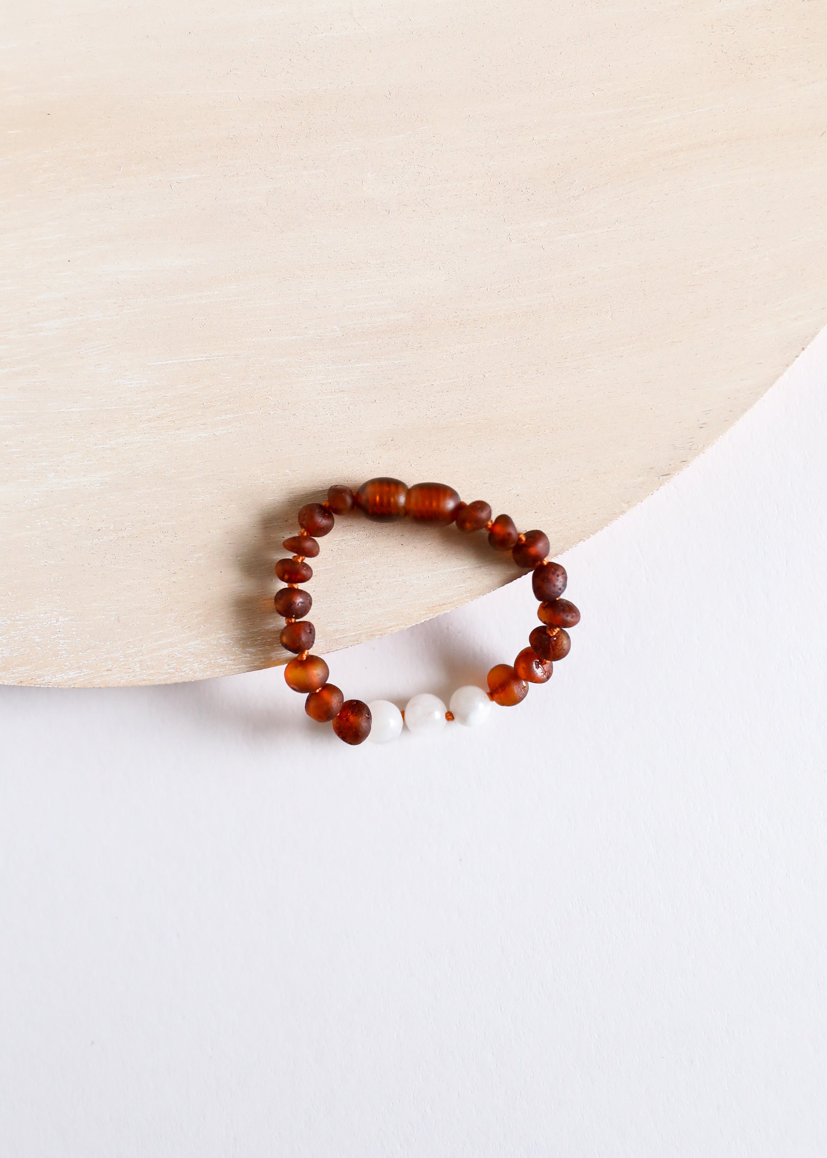 CanyonLeaf Raw Cognac Baltic Amber + Moonstone || Anklet • Bracelet — Cognac detail