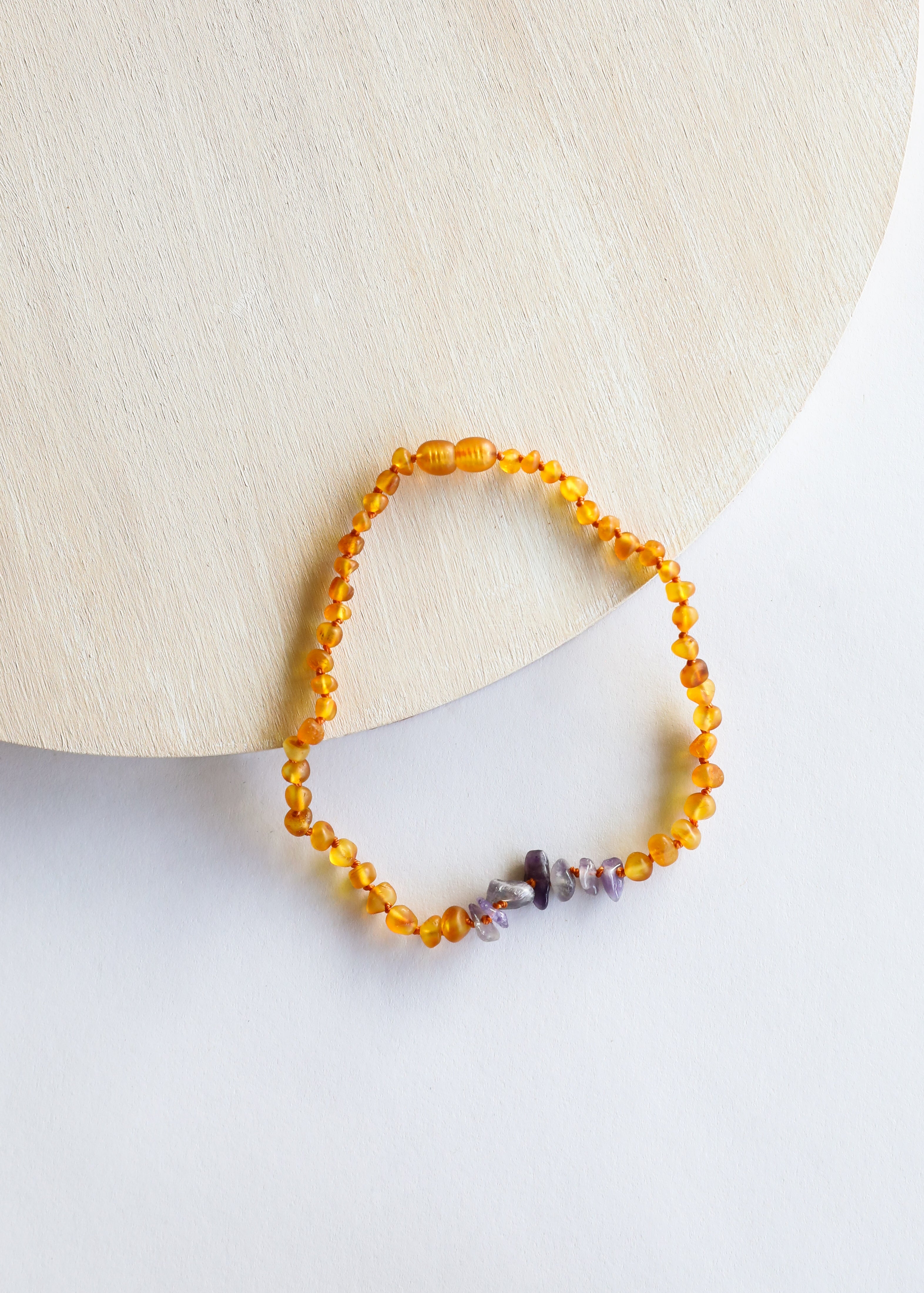 CanyonLeaf Raw Honey Baltic Amber + Raw Amethyst || Necklace — construction detail