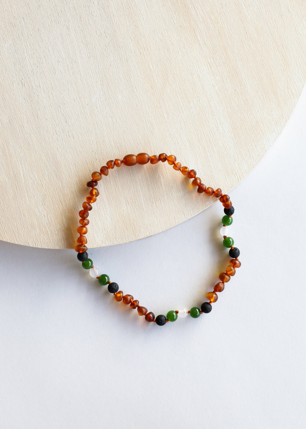 CanyonLeaf Raw Cognac Baltic Amber || Lava + Jade + Agate || Necklace — Cognac detail