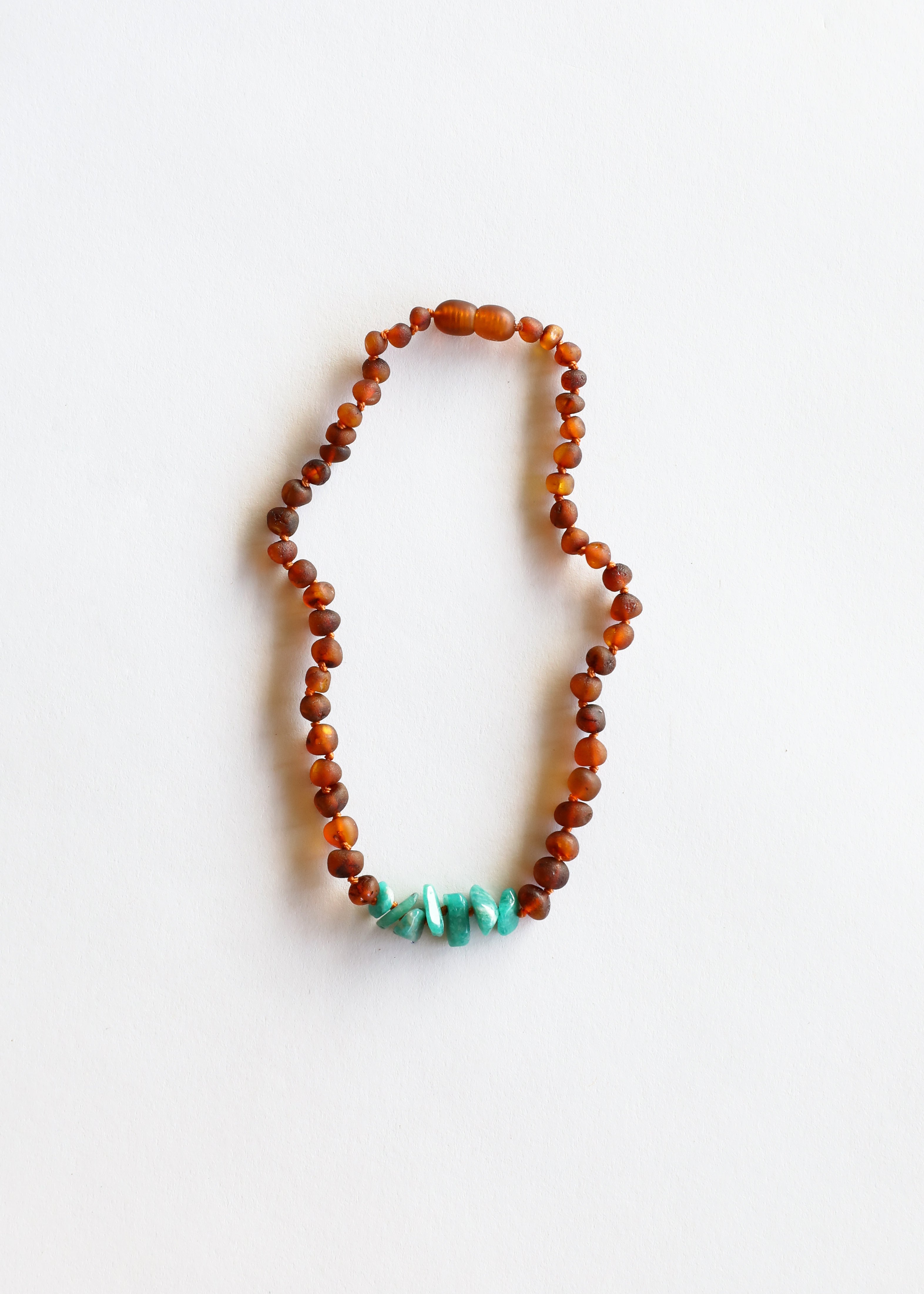 CanyonLeaf Raw Cognac Baltic Amber + Raw Amazonite || Necklace — Cognac detail