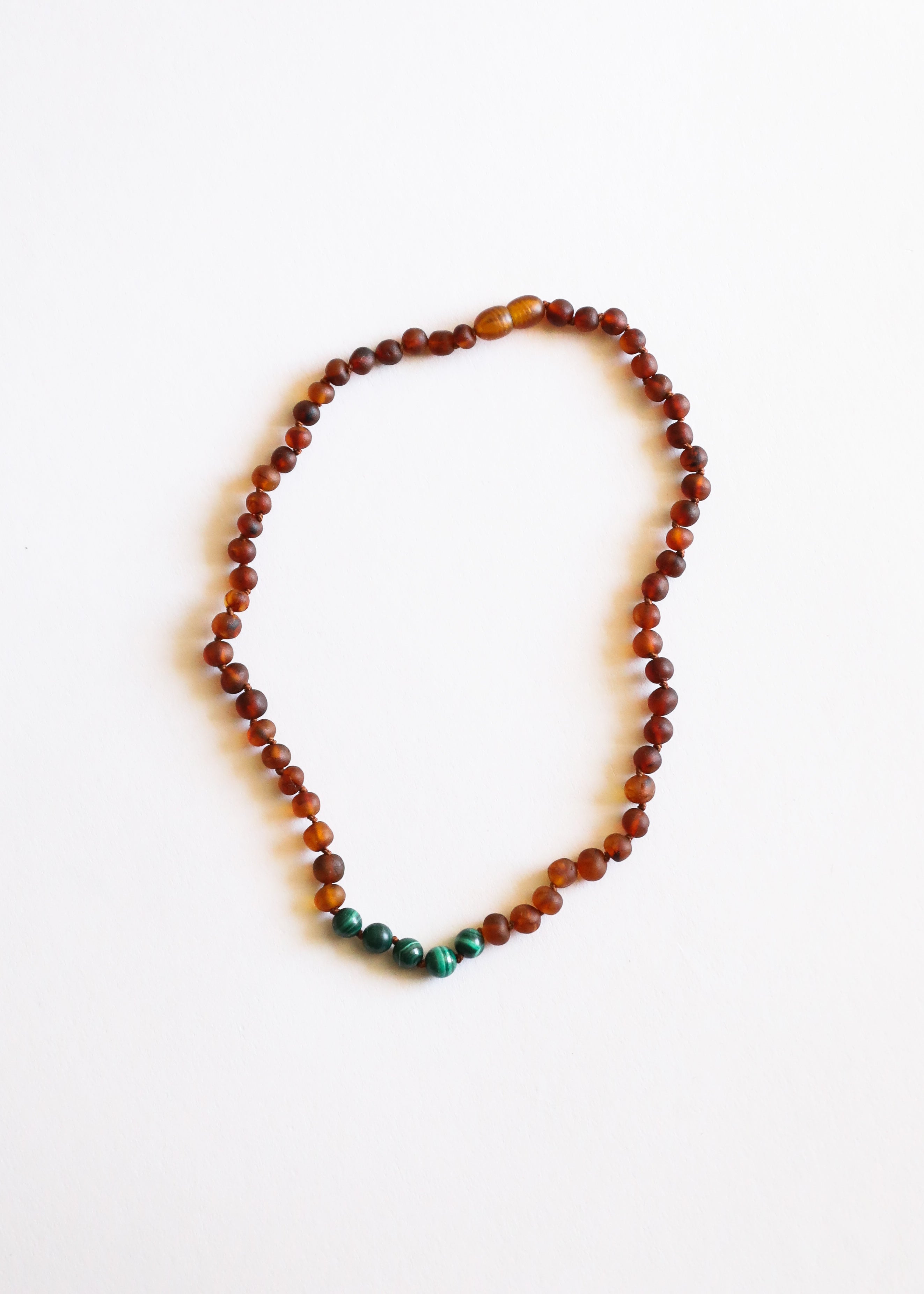 CanyonLeaf Raw Cognac Baltic Amber + Malachite || Necklace — Cognac detail