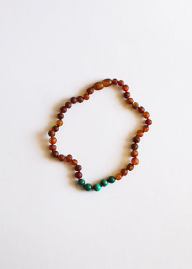 Raw Cognac Baltic Amber + Malachite || Necklace