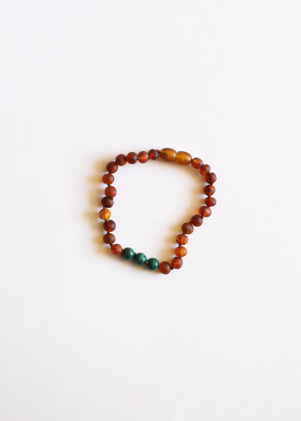 CanyonLeaf Raw Cognac Baltic Amber + Malachite || Anklet or Bracelet — detail close-up