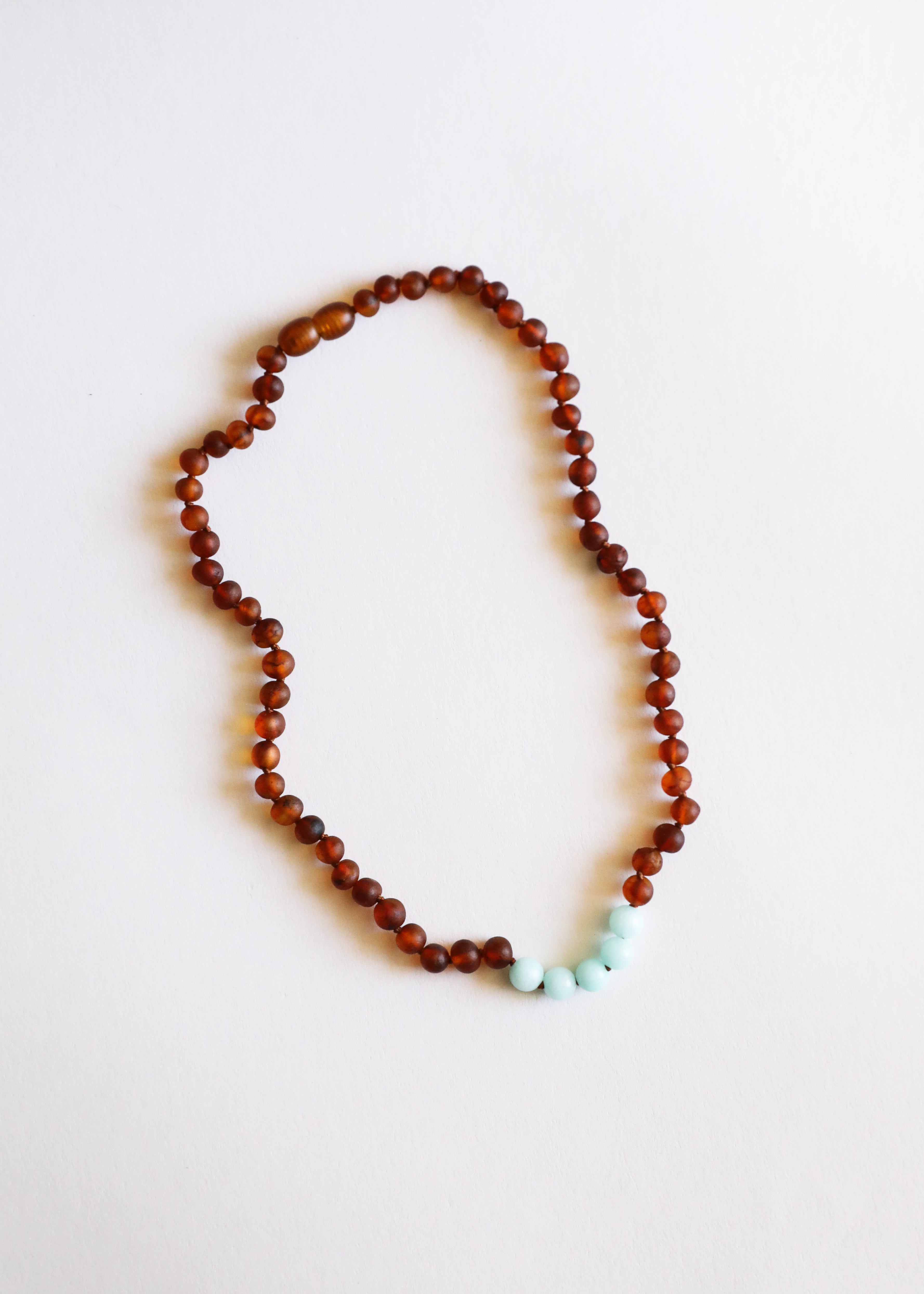 CanyonLeaf Raw Cognac Baltic Amber + Amazonite || Necklace — Cognac detail