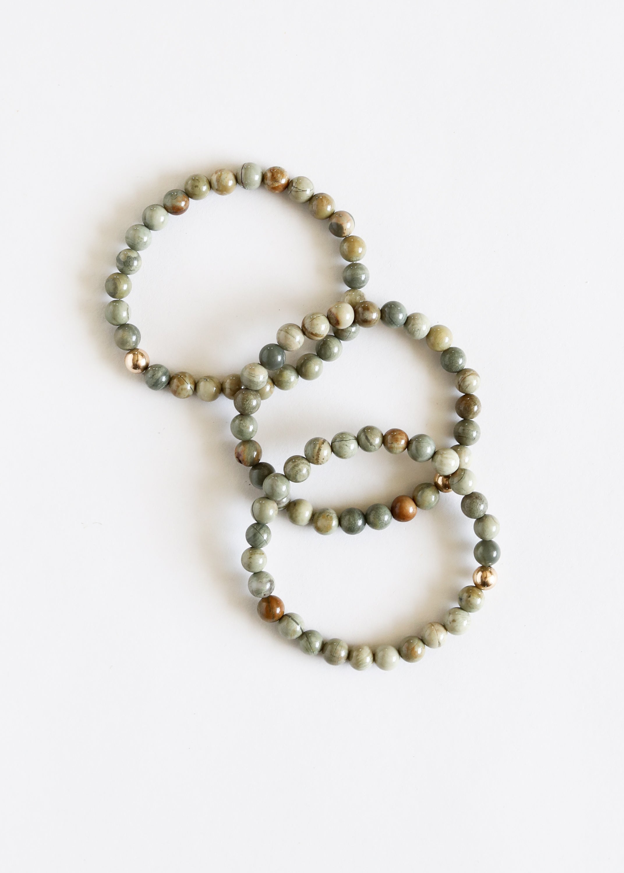 CanyonLeaf Silver Leaf Jasper + 14k Gold Filled || Adult Bracelet — detail close-up