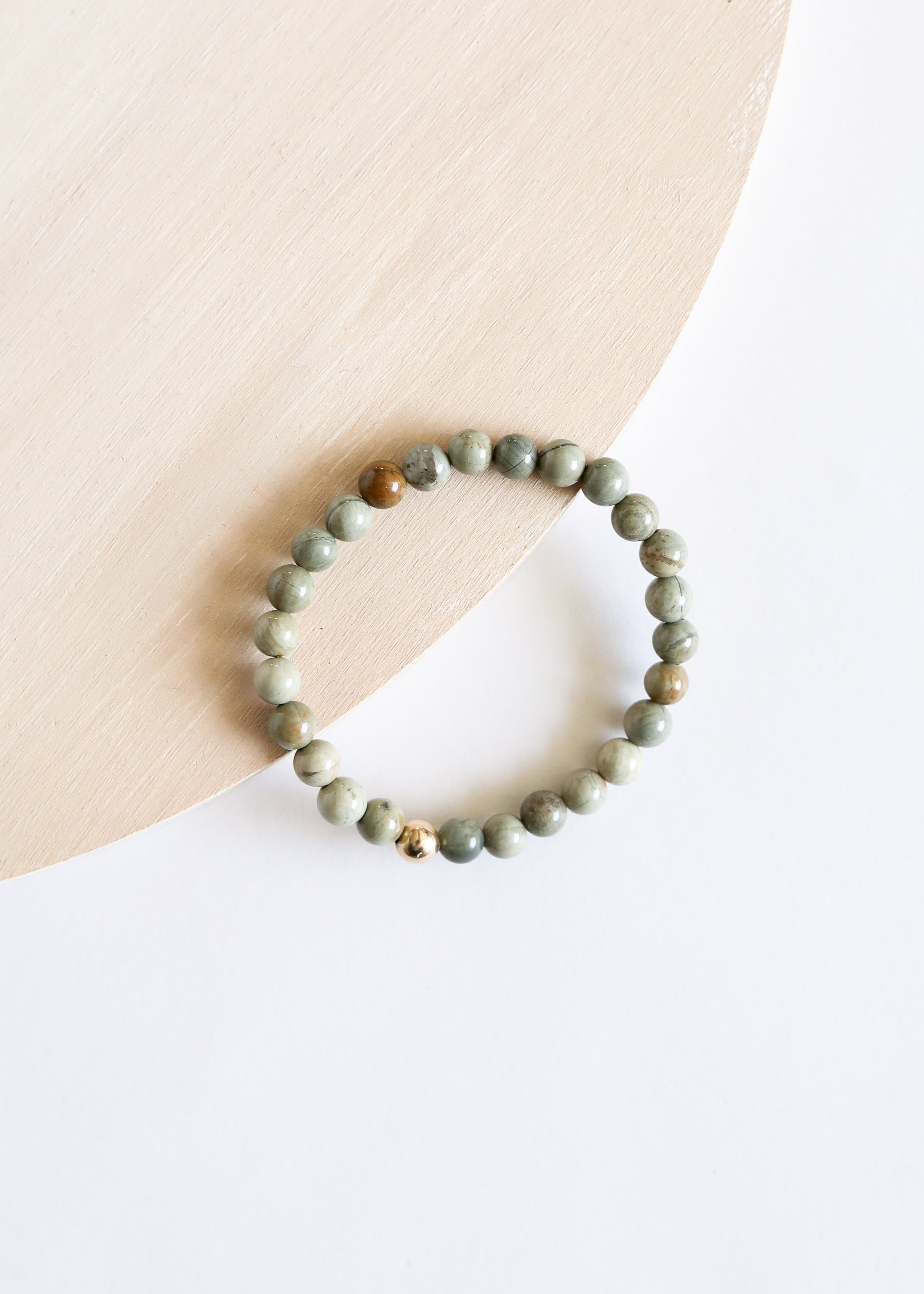 CanyonLeaf Silver Leaf Jasper + 14k Gold Filled || Adult Bracelet — back view