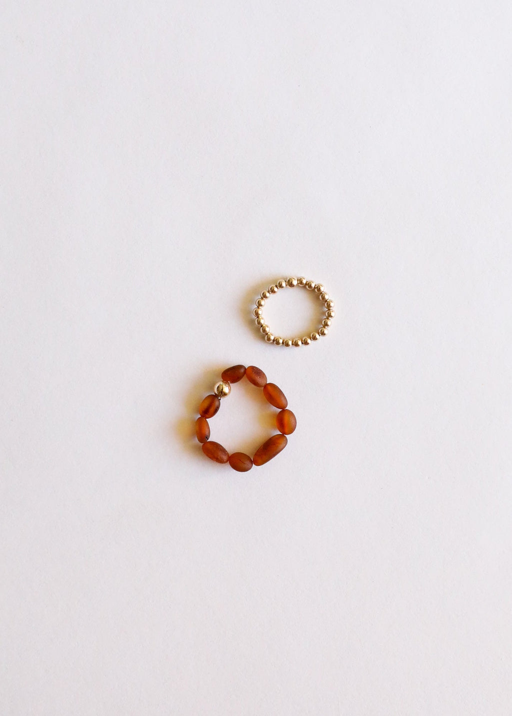 CanyonLeaf Raw Cognac Baltic Amber + 14K Gold Filled Beaded Ring Stack — main product shot