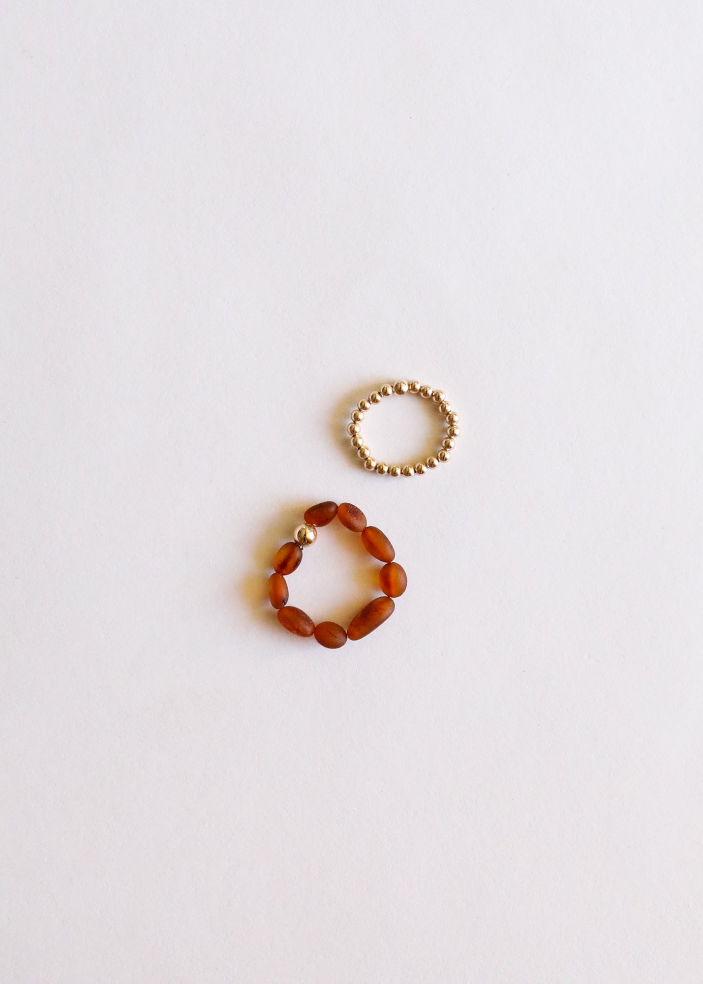 CanyonLeaf Raw Cognac Baltic Amber + 14K Gold Filled Beaded Ring Stack — main product shot
