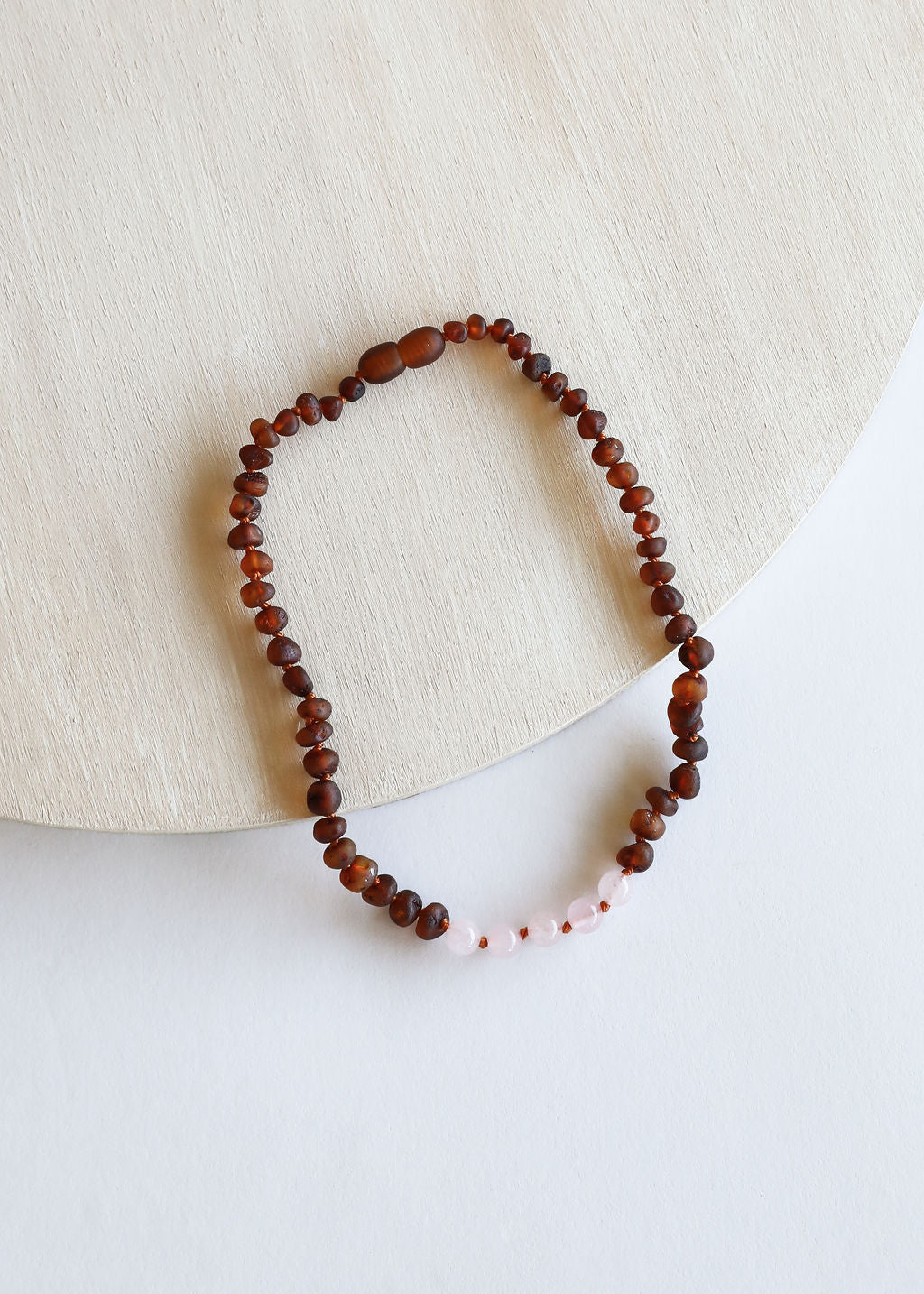 CanyonLeaf Raw Cognac Baltic Amber + Rose Quartz || Necklace — main product shot
