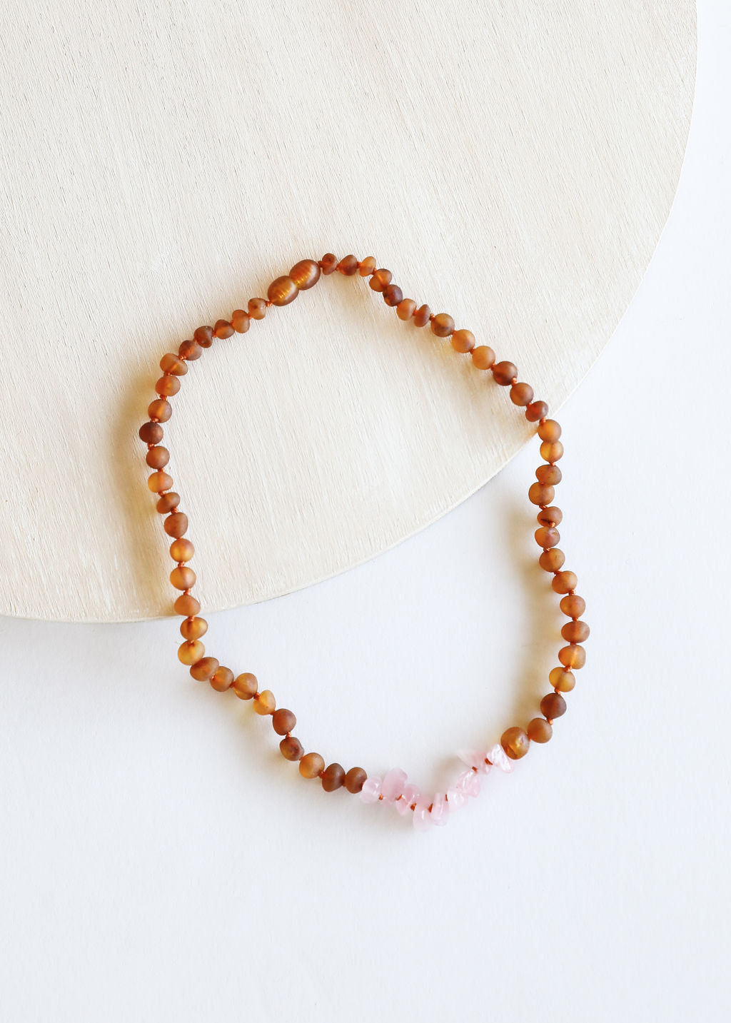 CanyonLeaf Raw Cognac Baltic Amber + Raw Rose Quartz || Necklace — Cognac detail