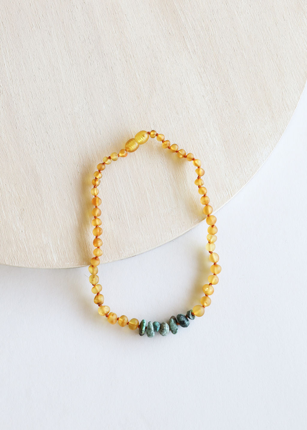 CanyonLeaf Raw Honey Baltic Amber + Raw Turquoise Jasper || Necklace — Turquoise detail