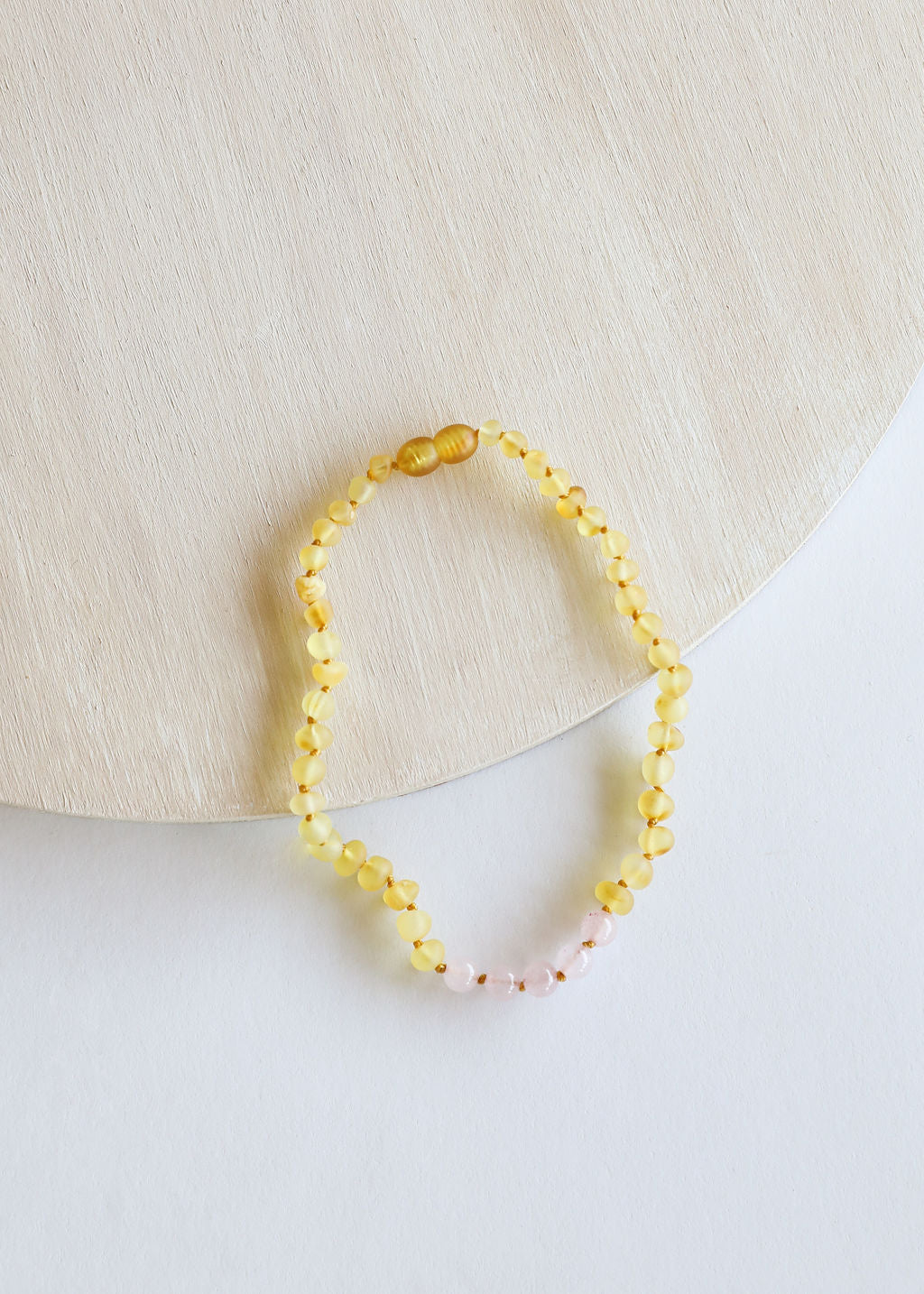 CanyonLeaf Raw Honey Baltic Amber + Rose Quartz || Necklace — construction detail