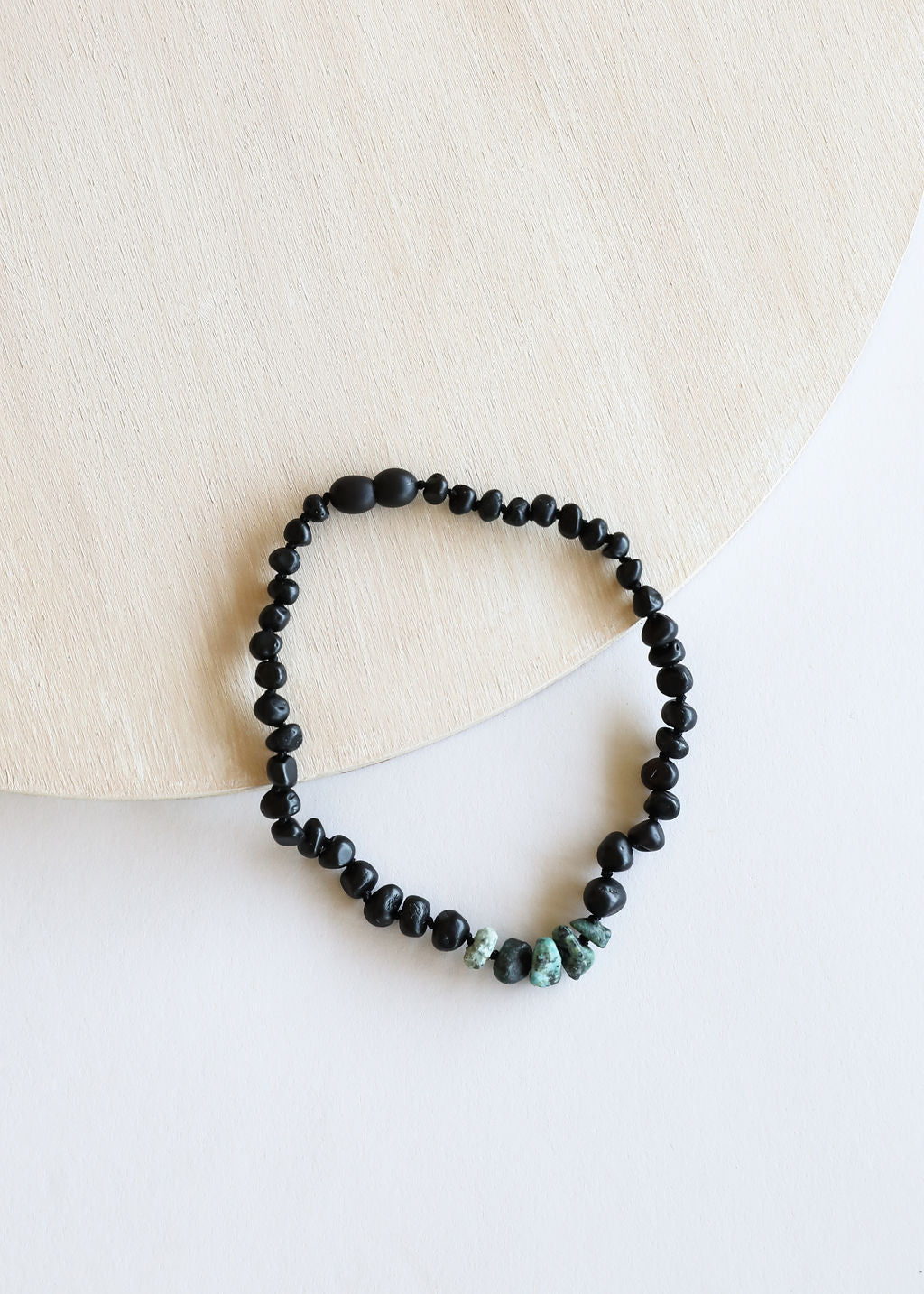 CanyonLeaf Raw Black Baltic Amber + Raw Turquoise Jasper Necklace — Black detail