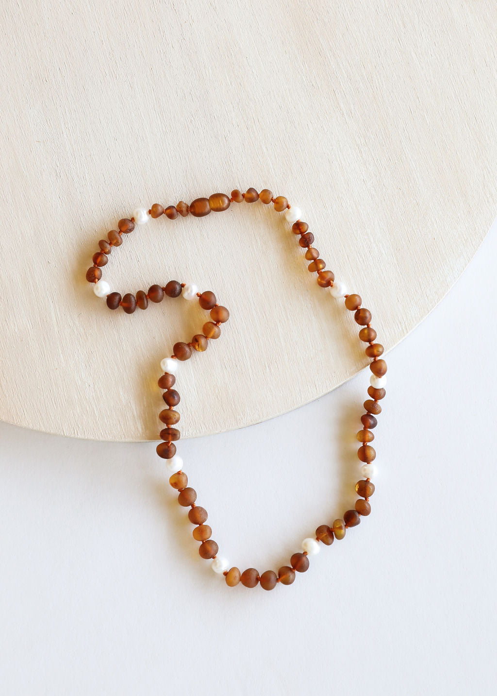 CanyonLeaf Raw Cognac Baltic Amber + Pearl Halo || Necklace — Cognac detail