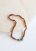 CanyonLeaf Raw Cognac Baltic Amber + Raw Turquoise Jasper || Necklace — detail close-up