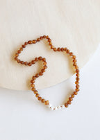 CanyonLeaf Raw Cognac Baltic Amber + Pearls || Necklace — main product shot