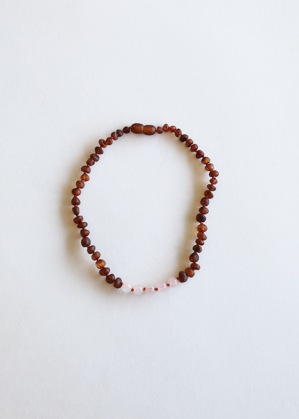 CanyonLeaf Raw Cognac Baltic Amber + Rose Quartz || Necklace — Cognac detail