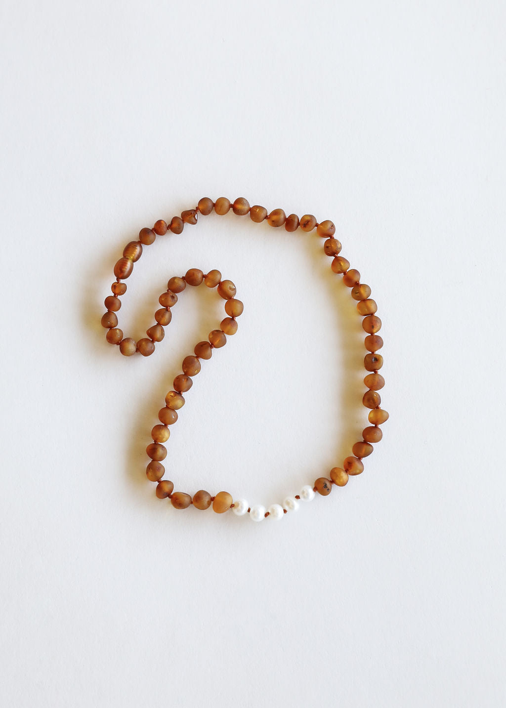 CanyonLeaf Raw Cognac Baltic Amber + Pearls || Necklace — Cognac detail