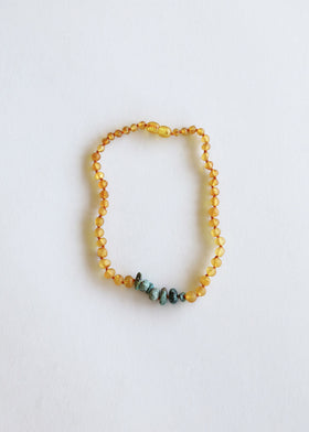 Raw Honey Baltic Amber + Raw Turquoise Jasper || Necklace