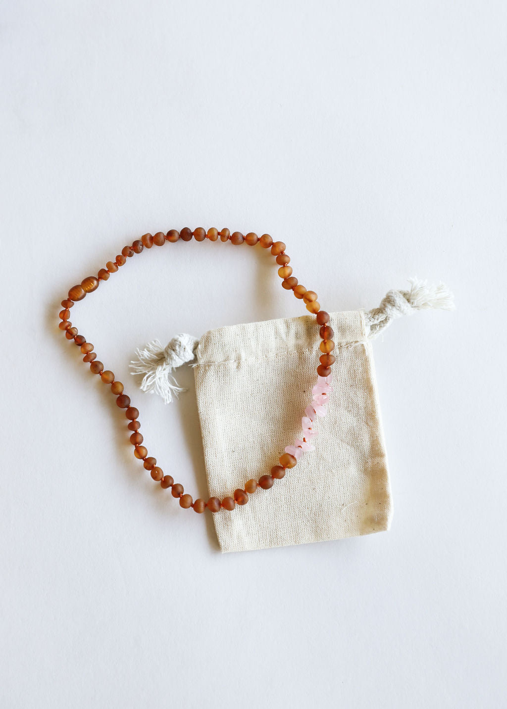 CanyonLeaf Raw Cognac Baltic Amber + Raw Rose Quartz || Necklace — main product shot