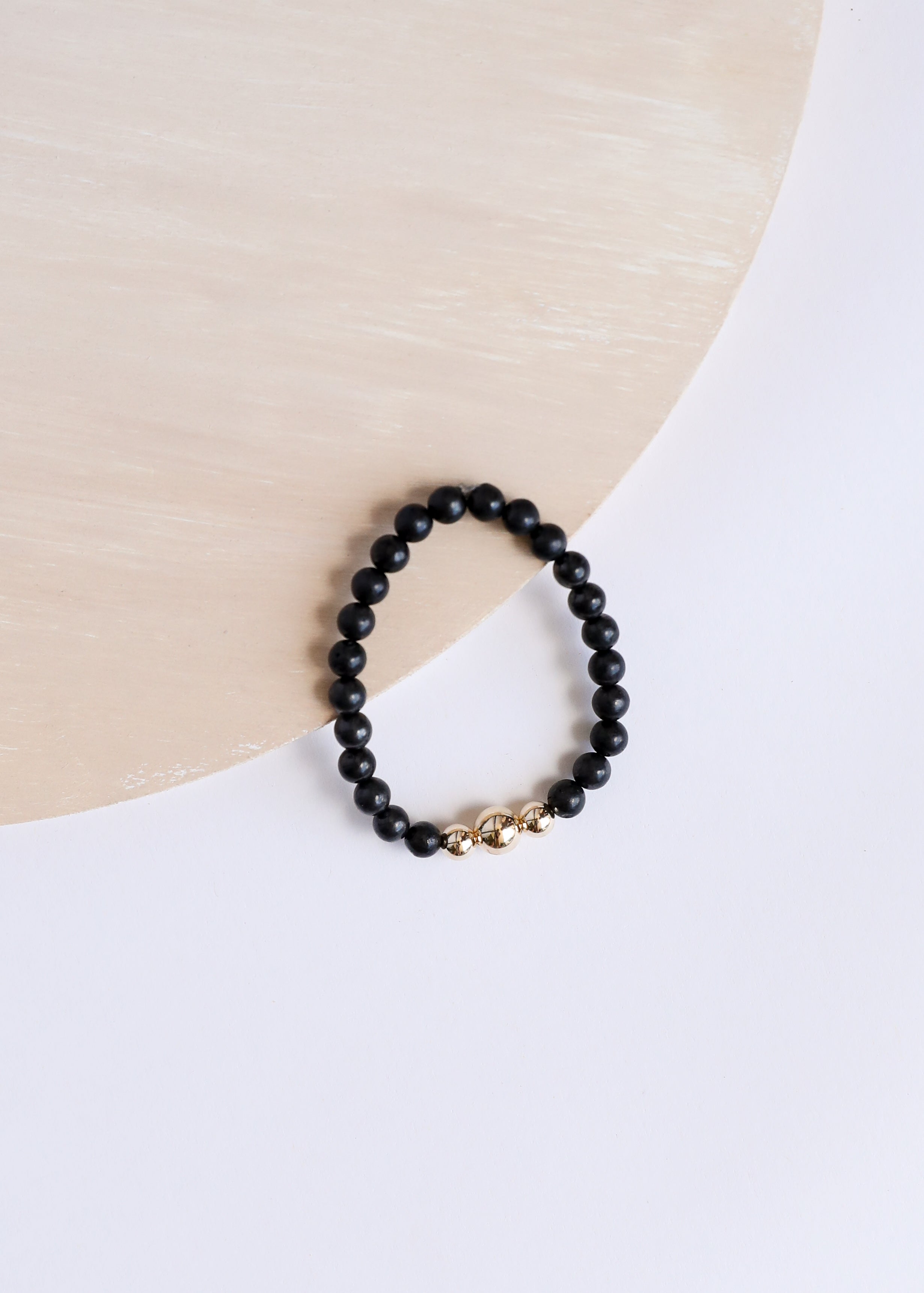 CanyonLeaf Pure Shungite + 14K Gold Filled Trio || Adult Stretch Bracelet — main product shot