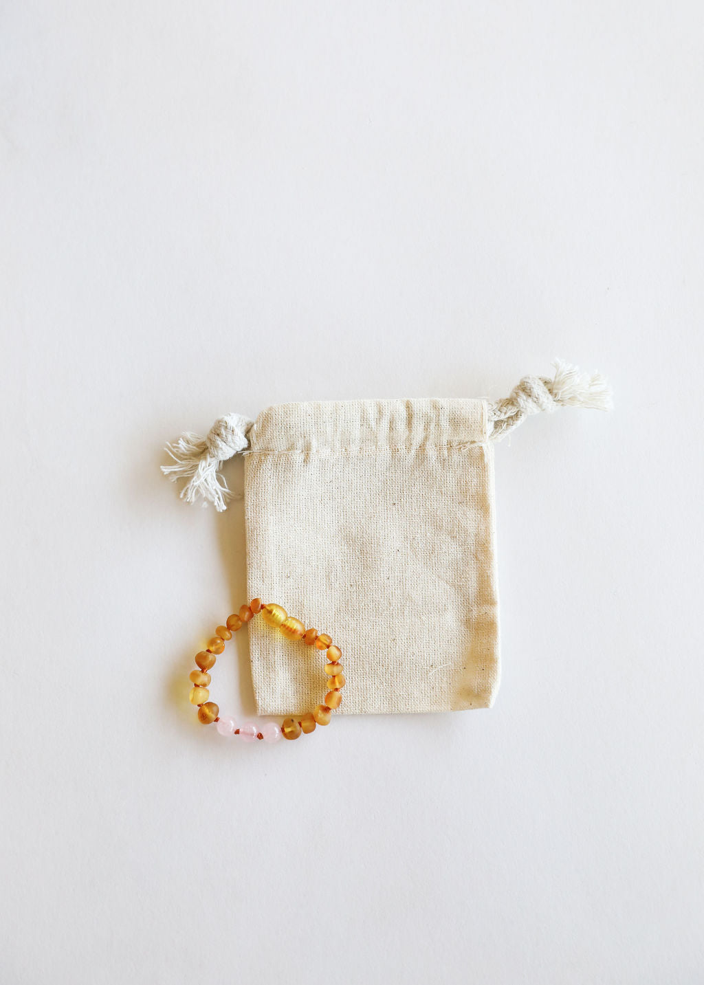 CanyonLeaf Raw Honey Baltic Amber + Rose Quartz || Anklet or Bracelet — construction detail