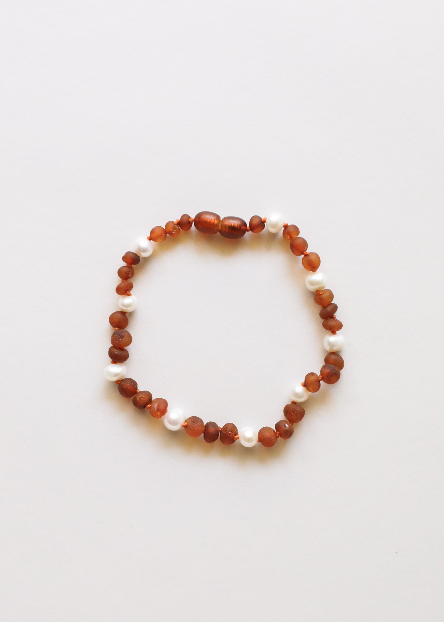 CanyonLeaf Raw Cognac Baltic Amber + Pearl Halo || Anklet or Bracelet — Cognac detail