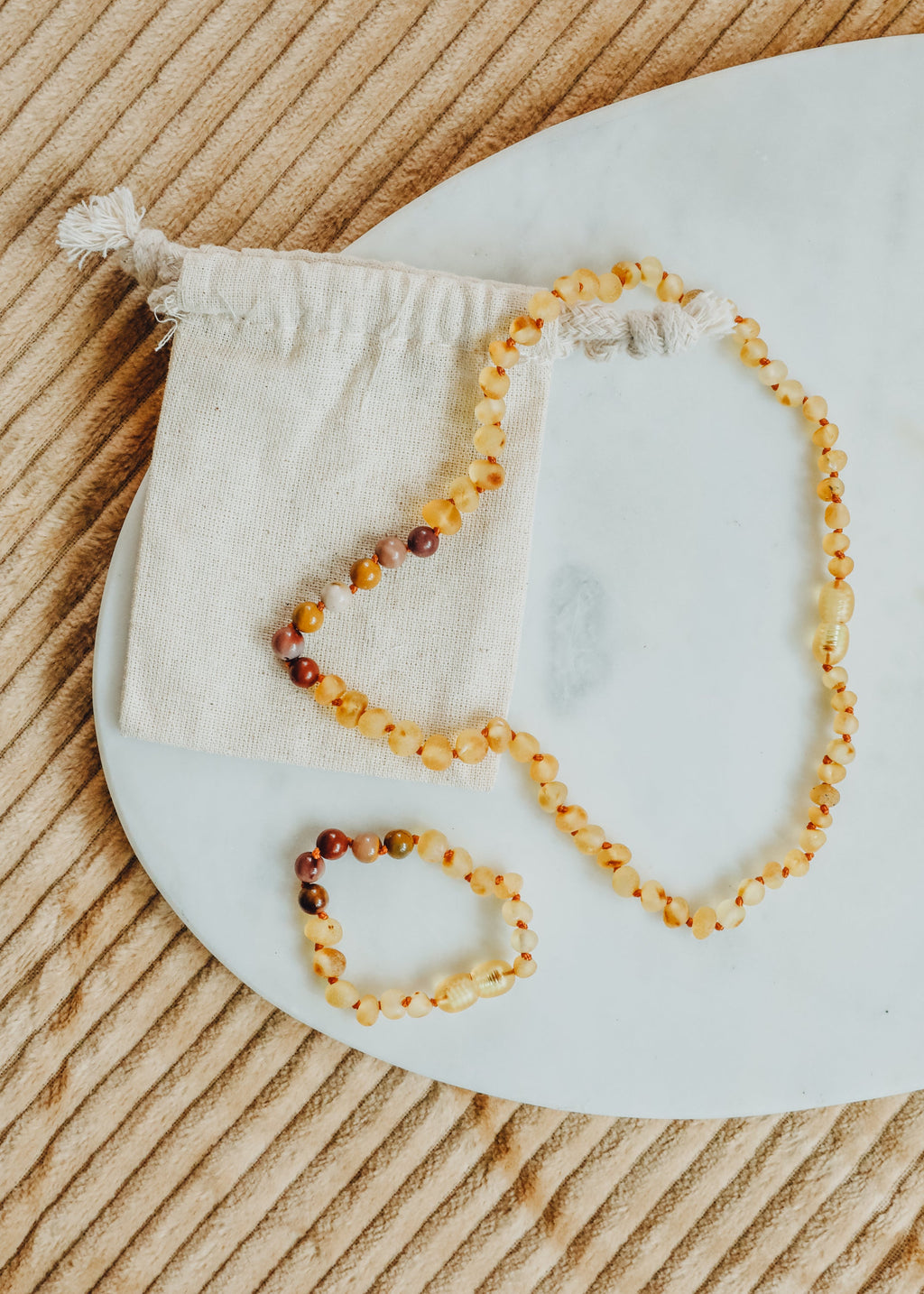 CanyonLeaf Raw Honey Baltic Amber + Mookaite Jasper || Necklace — construction detail