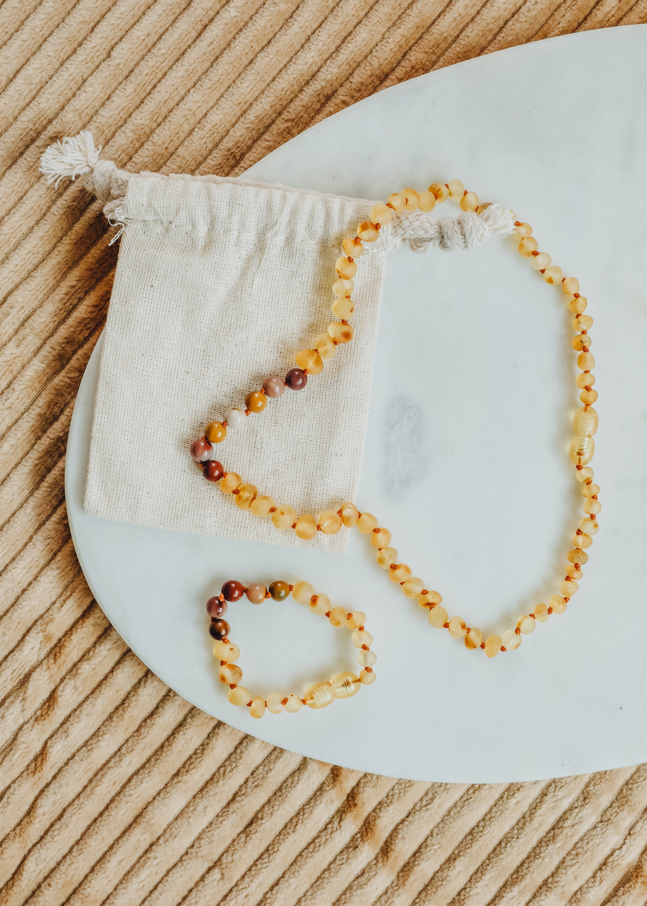 CanyonLeaf Raw Honey Baltic Amber + Mookaite Jasper || Necklace — construction detail