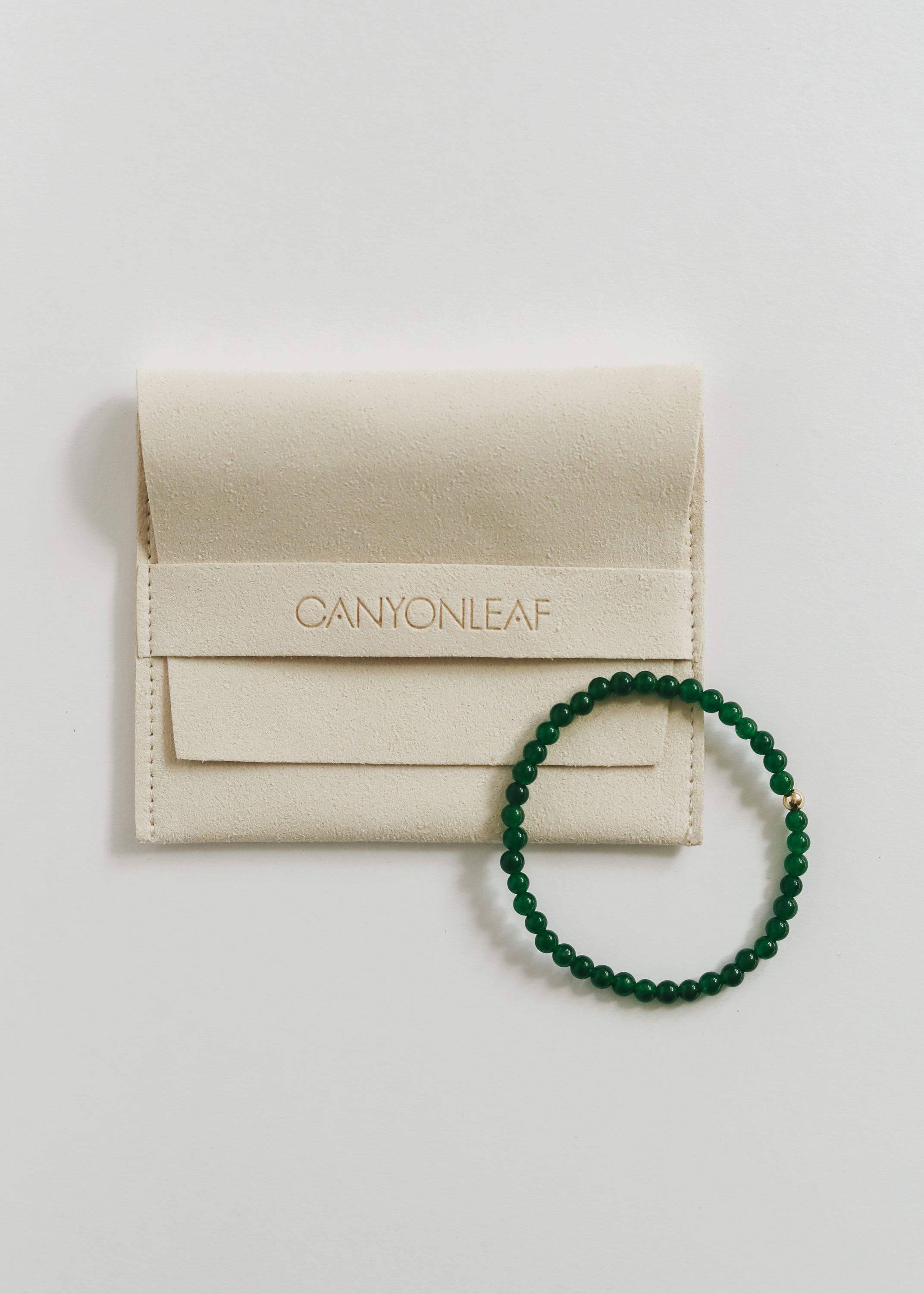 CanyonLeaf Dainty Green Jade + 14K Gold Filled || Beaded Stretch Bracelet — Green detail