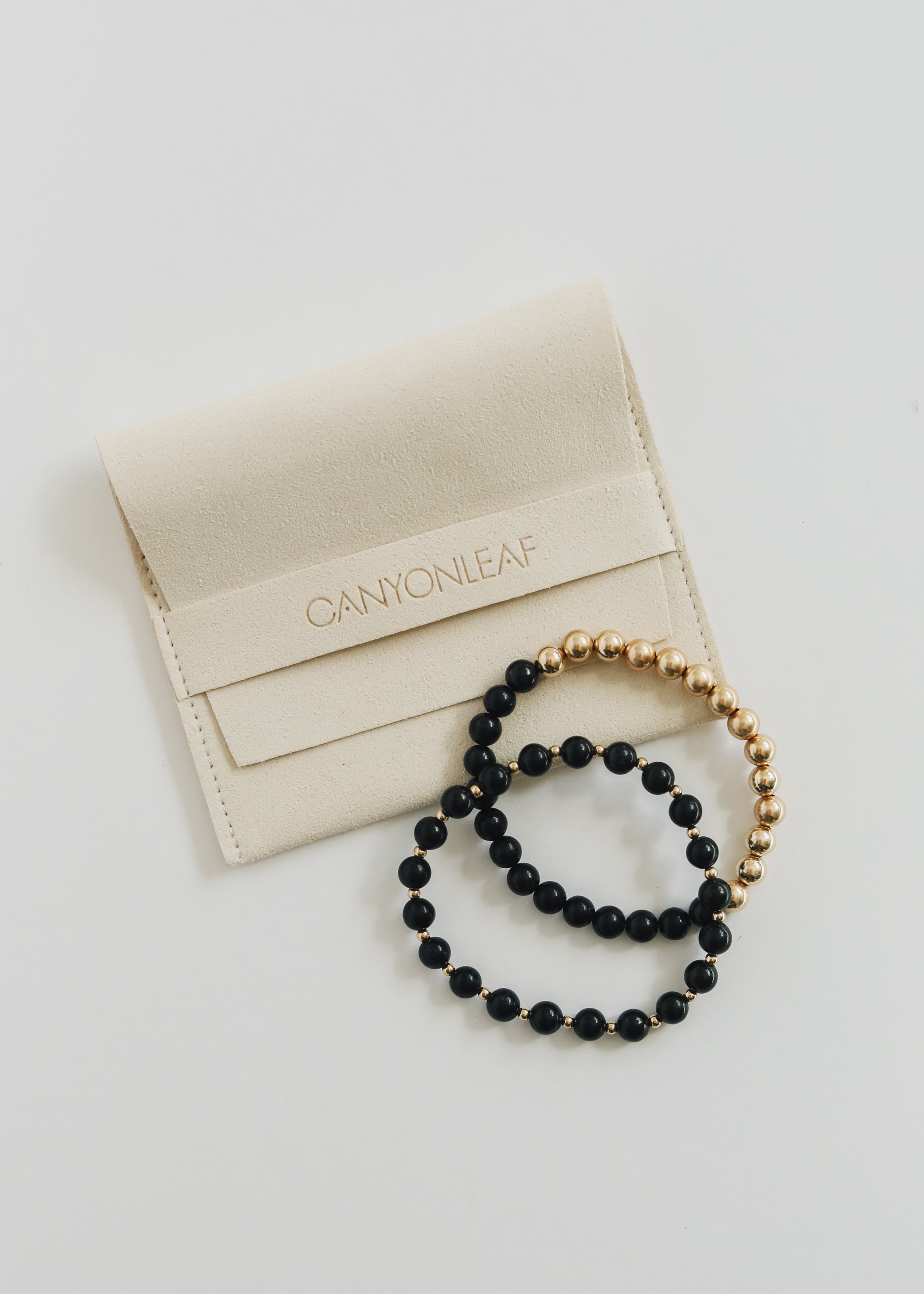 CanyonLeaf Shungite : 14k Gold Filled Sun + Moon || Stretch Bracelets — main product shot