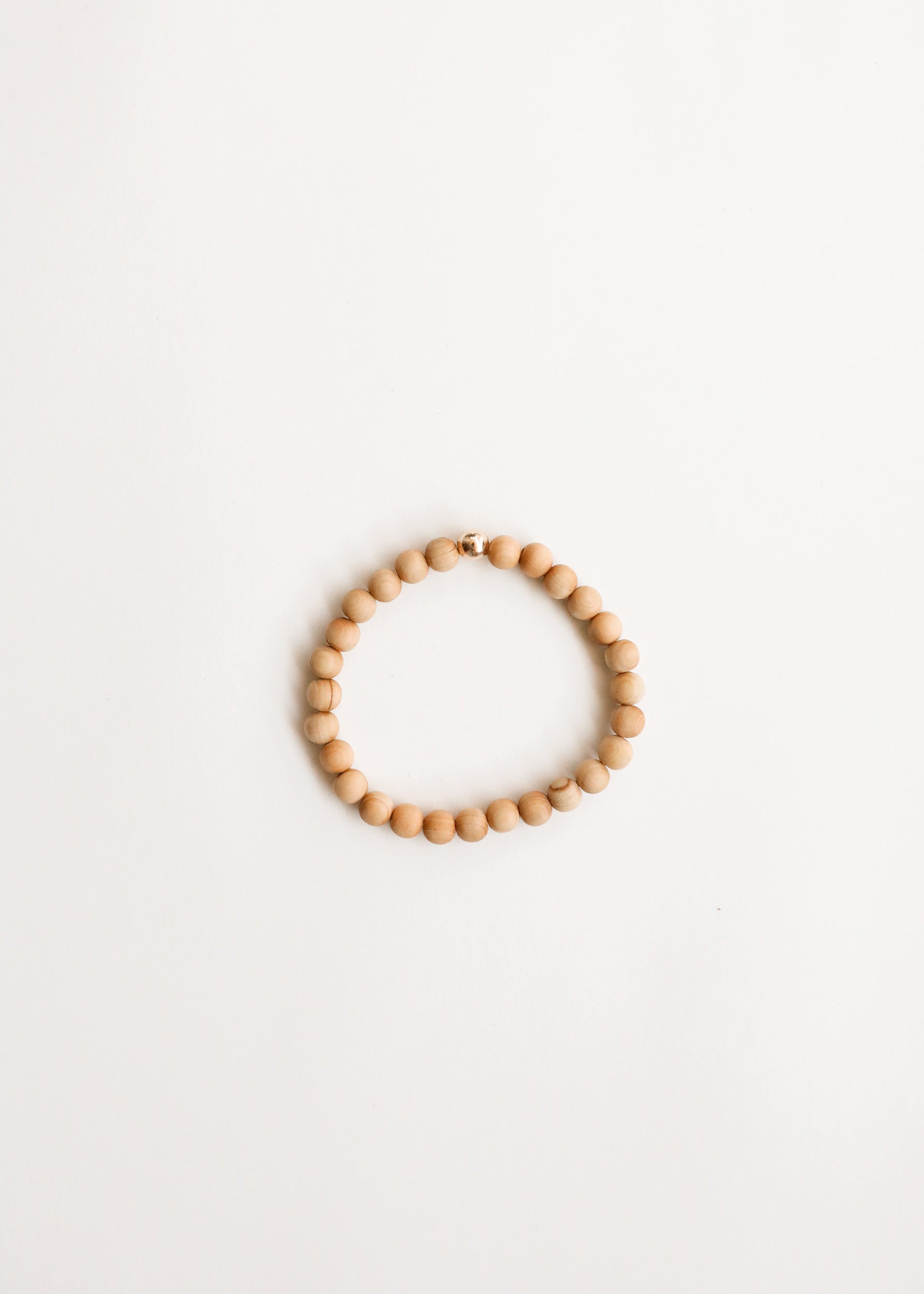 CanyonLeaf Cypress Wood + 14K Gold Filled || Beaded Stretch Bracelet — detail close-up